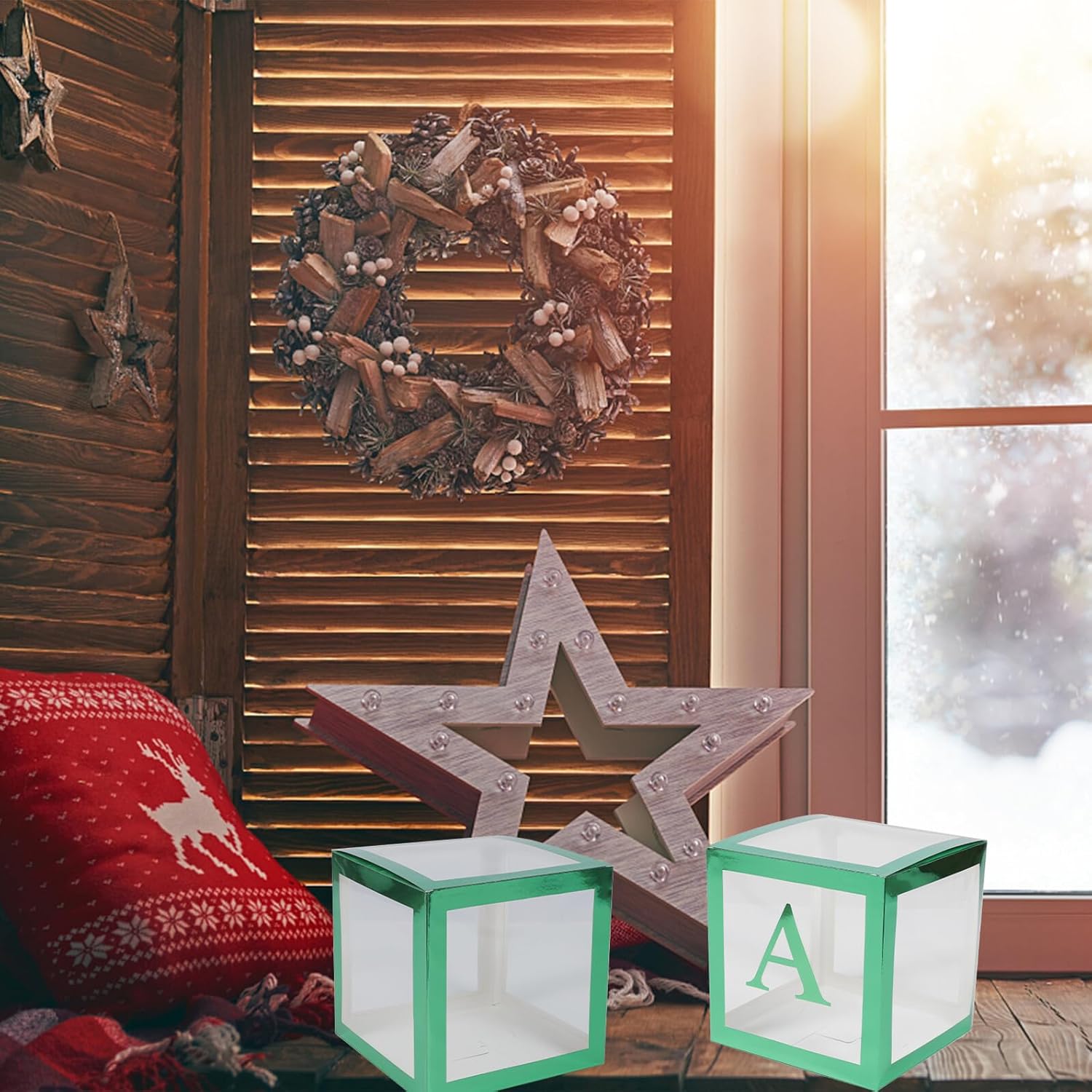 SUPVOX Xmas Balloon Storage Box Set Decorative Balloon Display Case with Green Color and Xmas Letters for Christmas Party Decorations