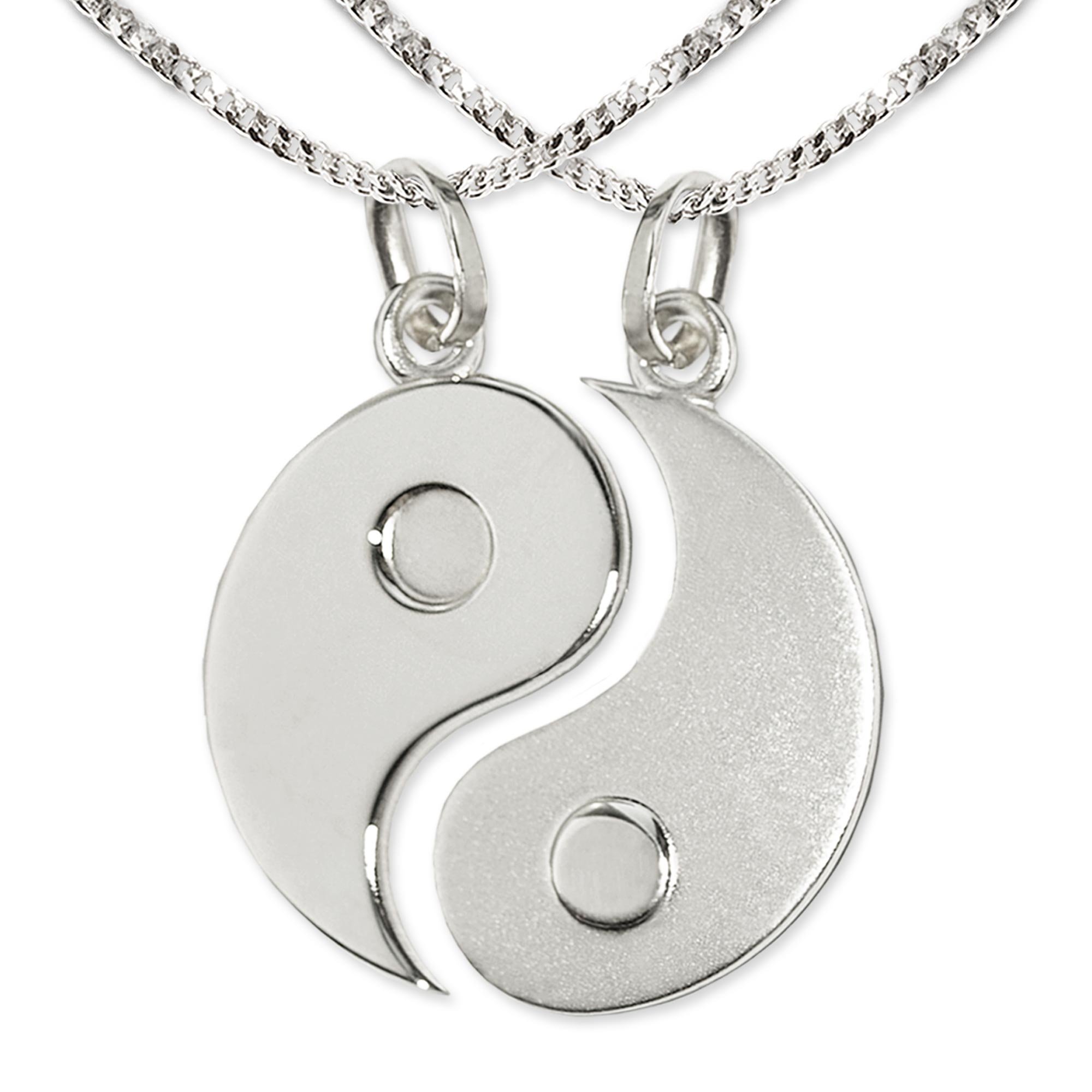 CLEVER SCHMUCK Partnerketten mit Yin Yang Ø 20 mm Partneranhänger geteilt 2 x Kette Panzer je 45 cm Sterling Silber 925 im Schmucketui