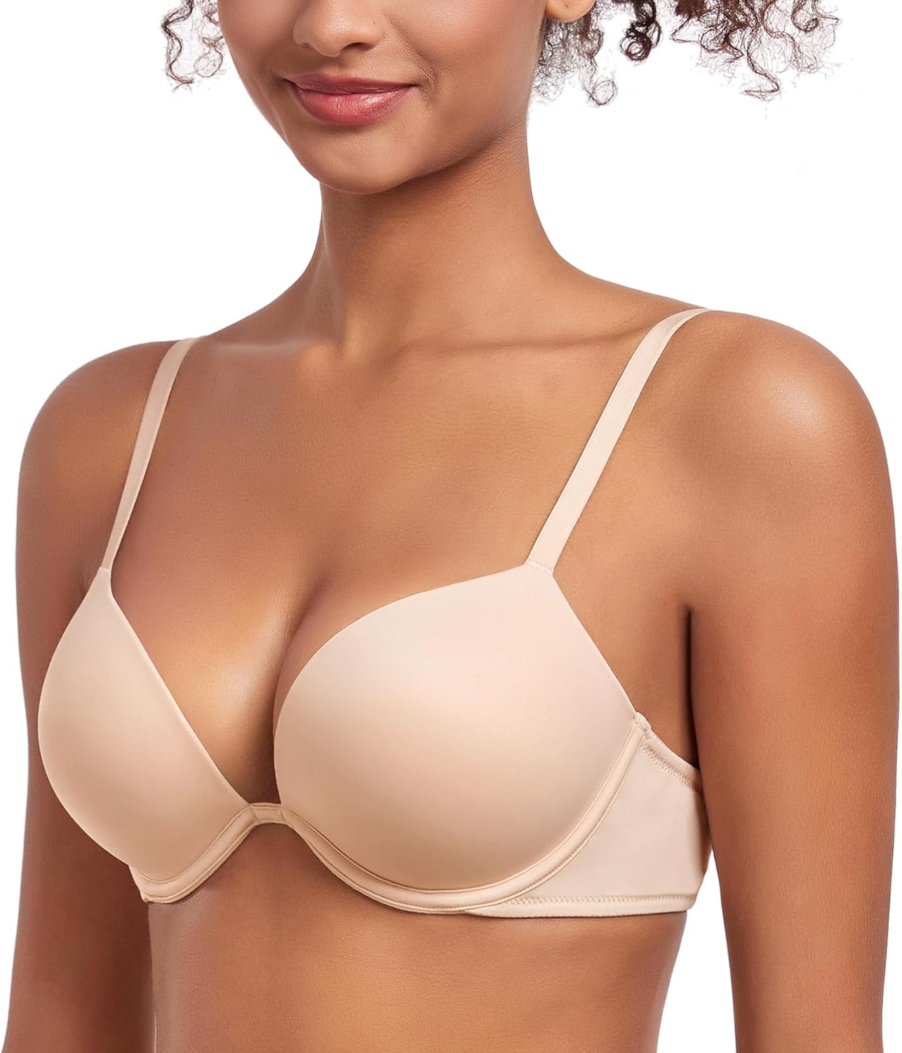 Lemorosy Women's Deep V Plunge Underwire Padded Push Up T-Shirt Bra - 2 Cups Up - Image 4