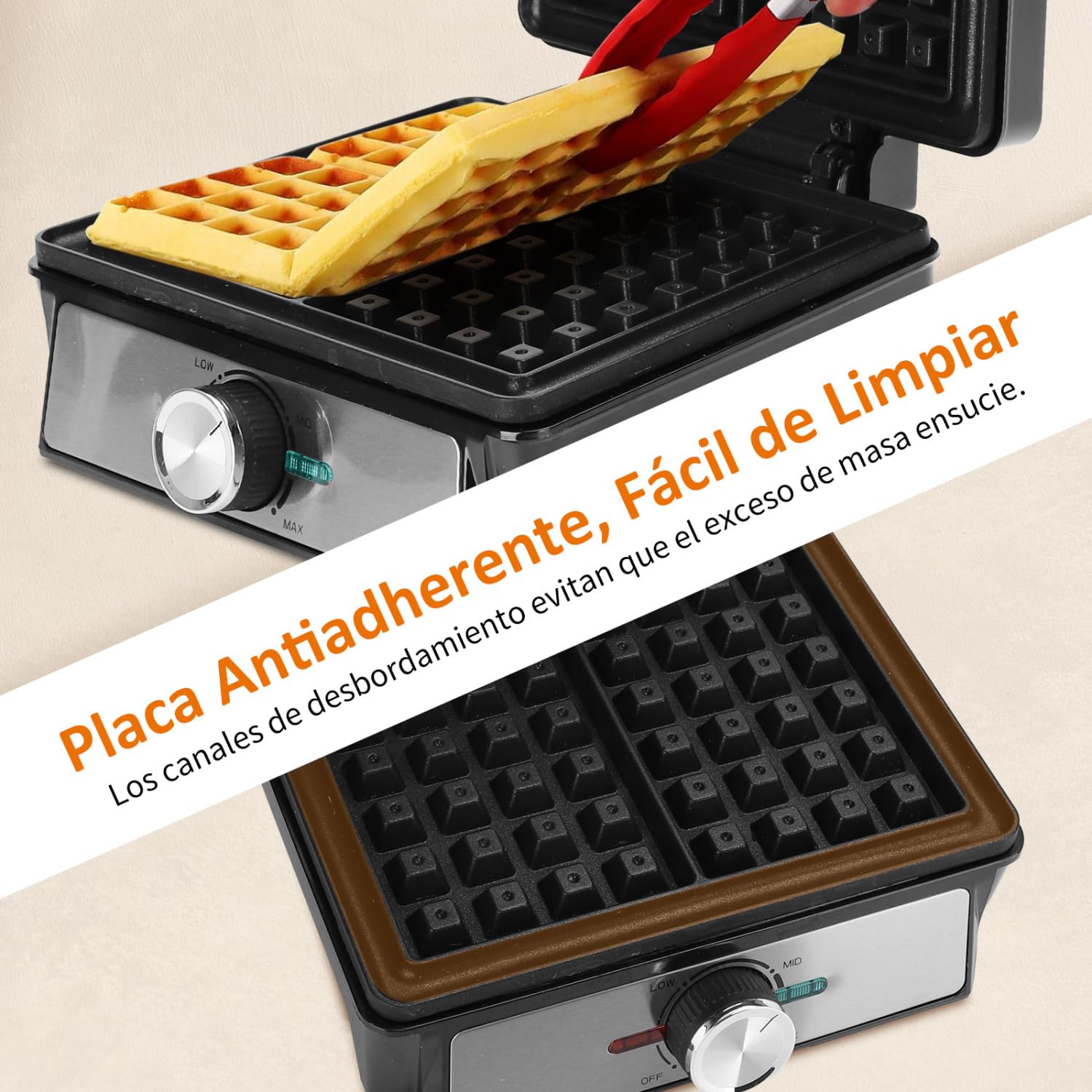 Aigostar Gaufrier pour 2 Gaufres Belges, 1600W, Plaques Profondes Antiadhésives, 20,2x17,2x2 cm, Gauffrier avec Température Réglable, Indicateur LED, Design Compact en Acier Inoxydable, Sans BPA