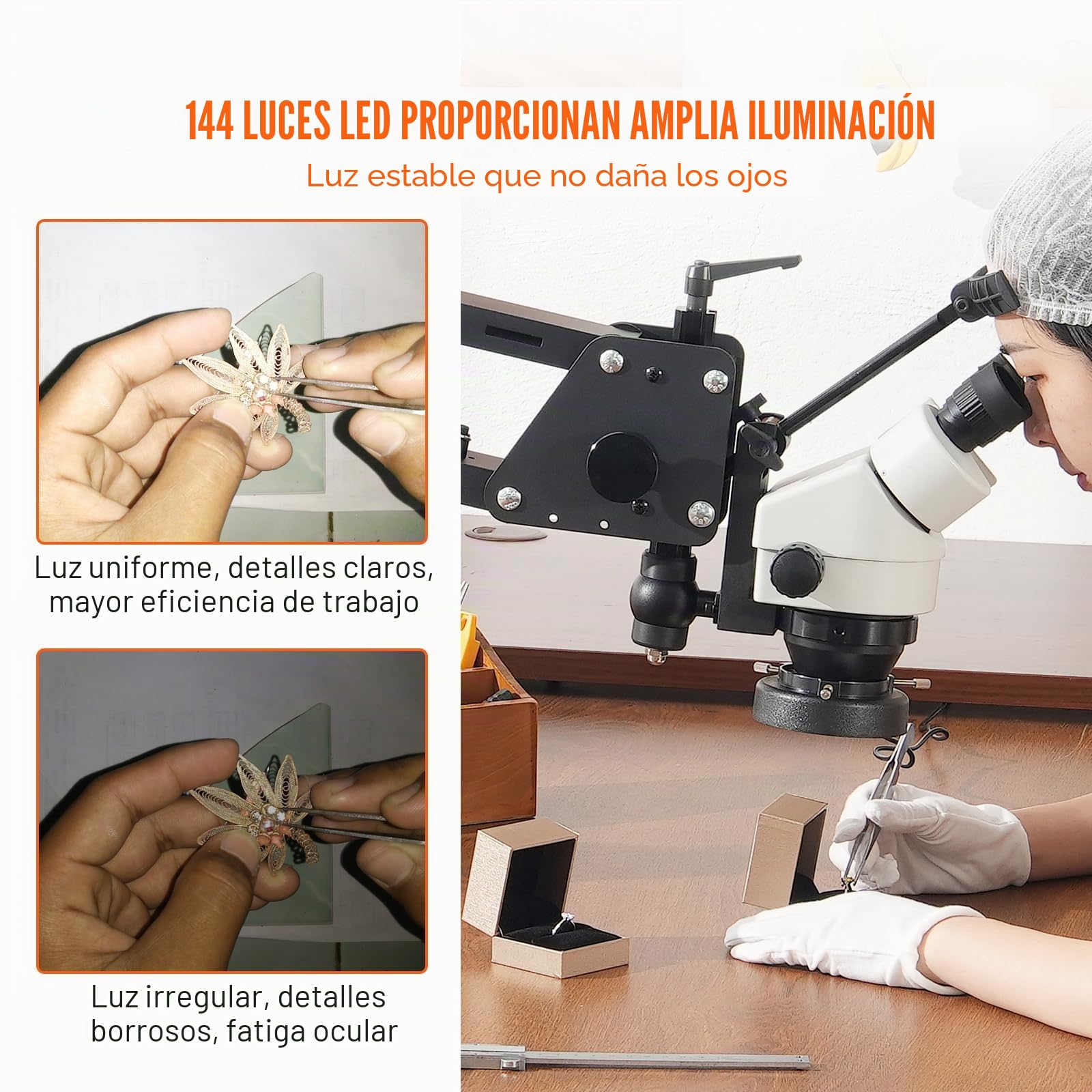 VEVOR Microscopio multidireccional con Soporte de Resorte, microscopio de joyería con Aumento de 7X-45X, Soporte para Incrustaciones de microjoyas con luz LED de Anillo USB integrada