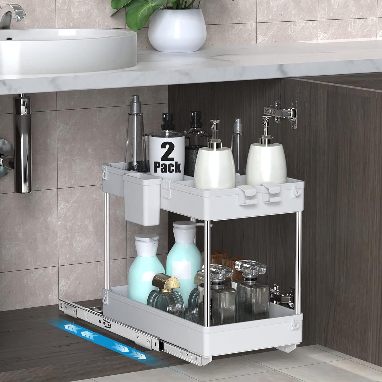 2 Pack Under Sink Organizers With Metal Slideway, Kitchen