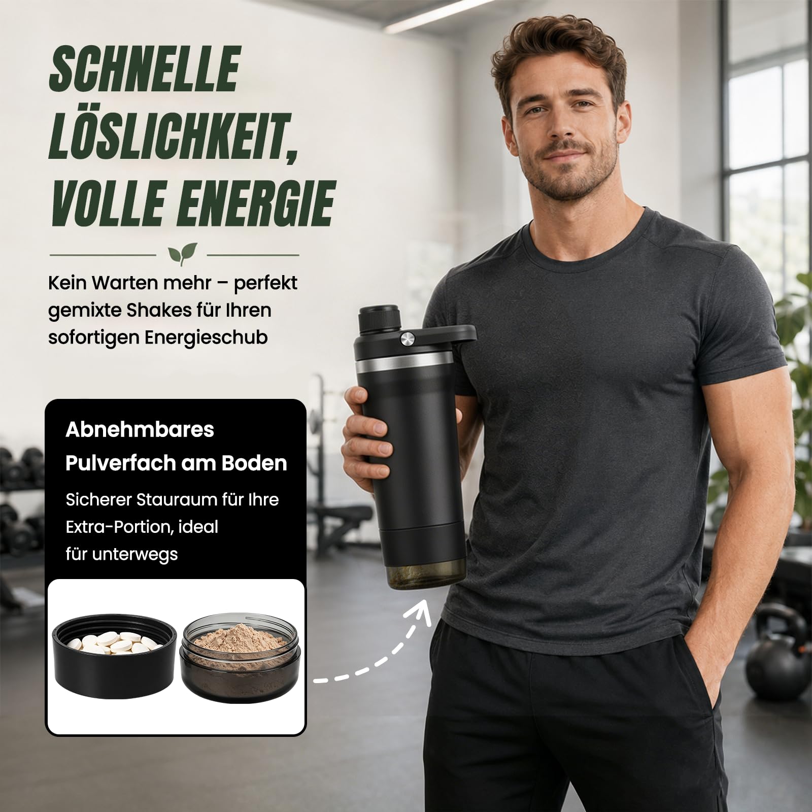 Shaker Proteinas Acero Inoxidable 700ml, Mezclador de Proteinas con Compartimento Polvo, Filtro Desmontable, Aislamiento Doble Pared, Antigoteo, BPA Free, Perfecto para Tiempo Libre y Fitness