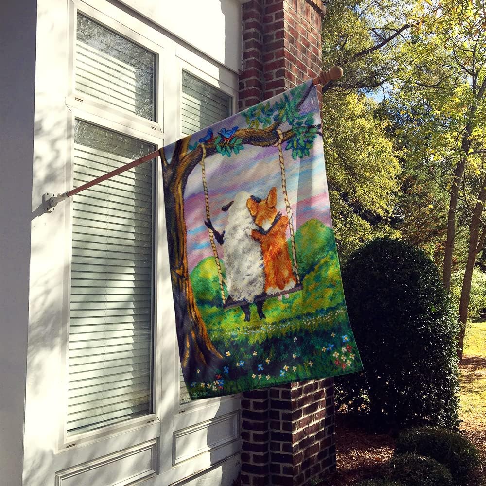 Caroline's Treasures 7439CHF Corgi with Sheep Love Grows House Flag Large Porch Sleeve Pole Decorative Outside Yard Banner Artwork Wall Hanging, Polyester, House Size, Multicolor