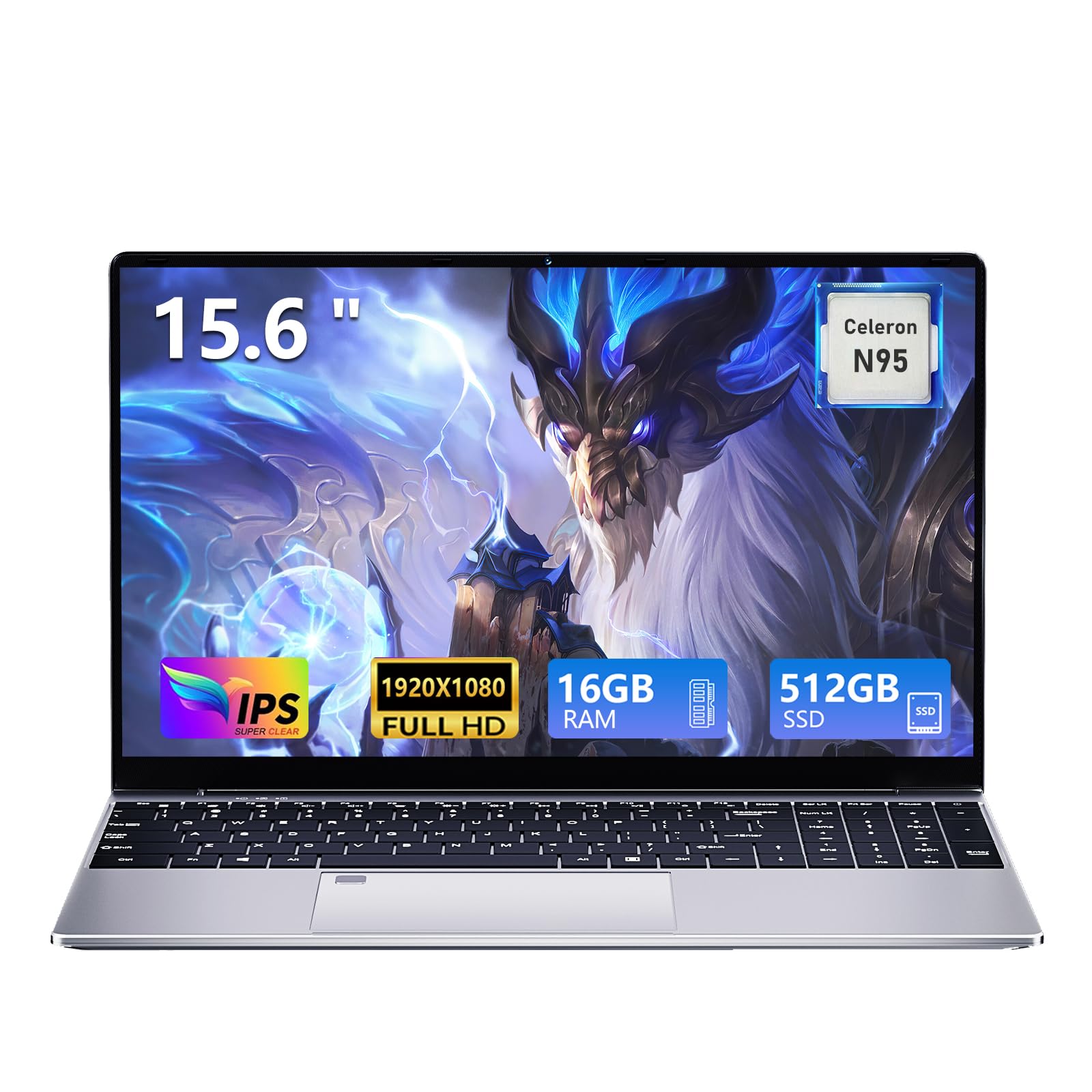 15.6 inch Laptop, 16GB RAM 512GB SSD Celeron N95 Processor