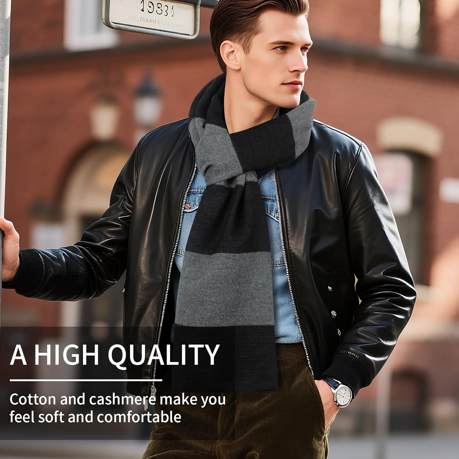 2025 Black and Gray Striped Mens Scarf Winter Soft Shawl Wrap Costume Accessories for Men Women - Image 5