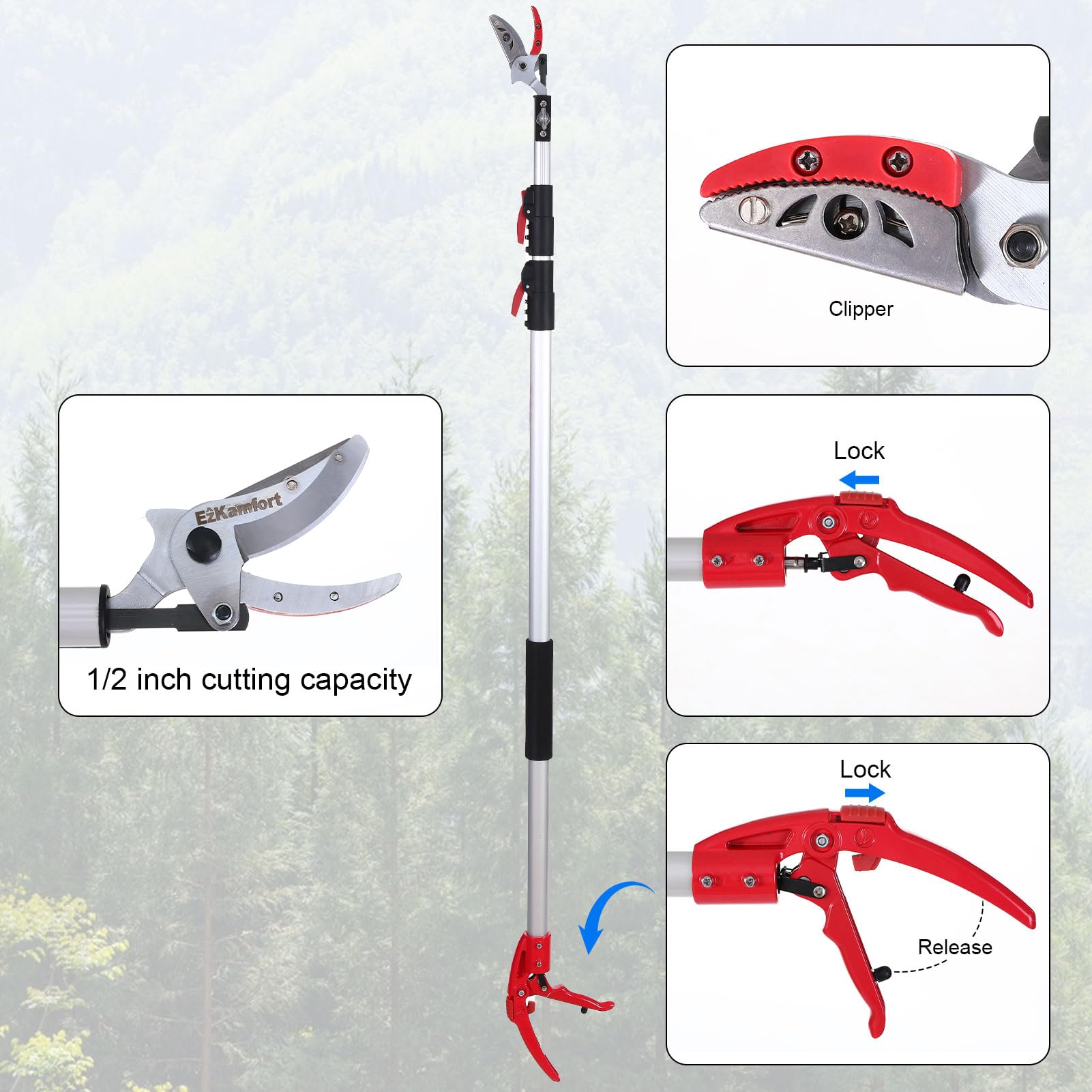 Podadora de árboles, 140 cm-300 cm, telescópica de largo alcance, resistente, con cuchillas de repuesto, ideal para quitar ramas altas y recoger frutas