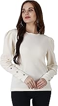 POPWINGS Casual Solid Puff Button Long Sleeves Tops for Women || Summer Round Neck and Stylish Western Top for Women