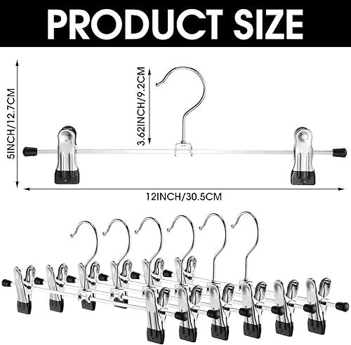 Miniatura 2 de Paquete de 100 perchas para pantalones con clips ajustables de metal para colgar faldas a granel para mujeres y niños, perchas cortas ultradelgadas