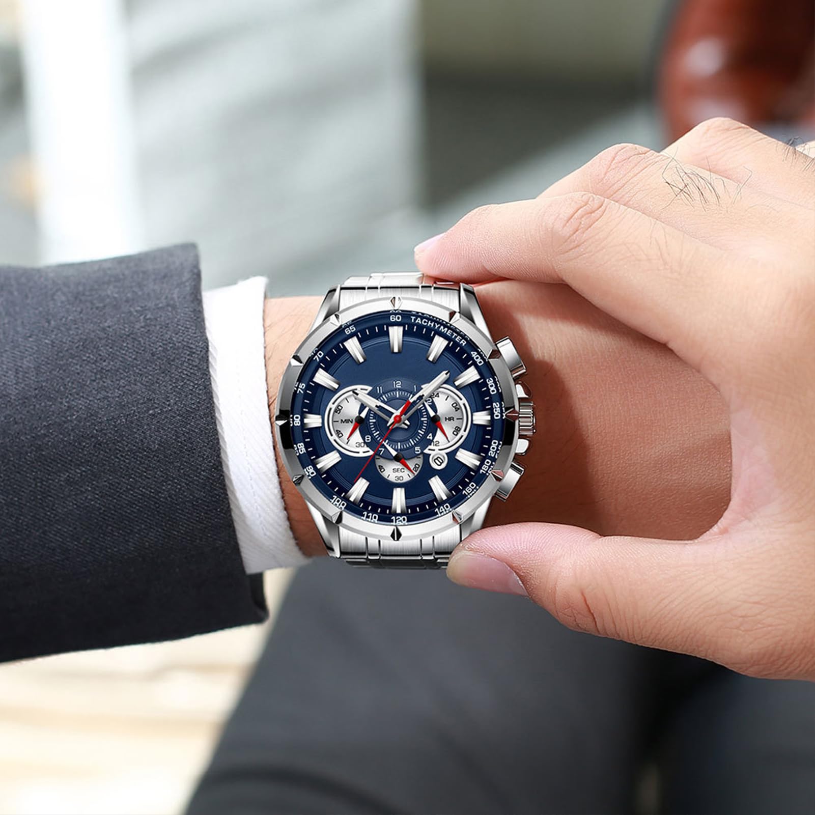 Generisch Biznesowy zegarek, zegarek chronografowy, męski, elegancki, mechaniczny, stylowy, klasyczny pasek na rękę, codzienny dodatek dla profesjonalistów, nauczycieli, pracowników, formalnego attire