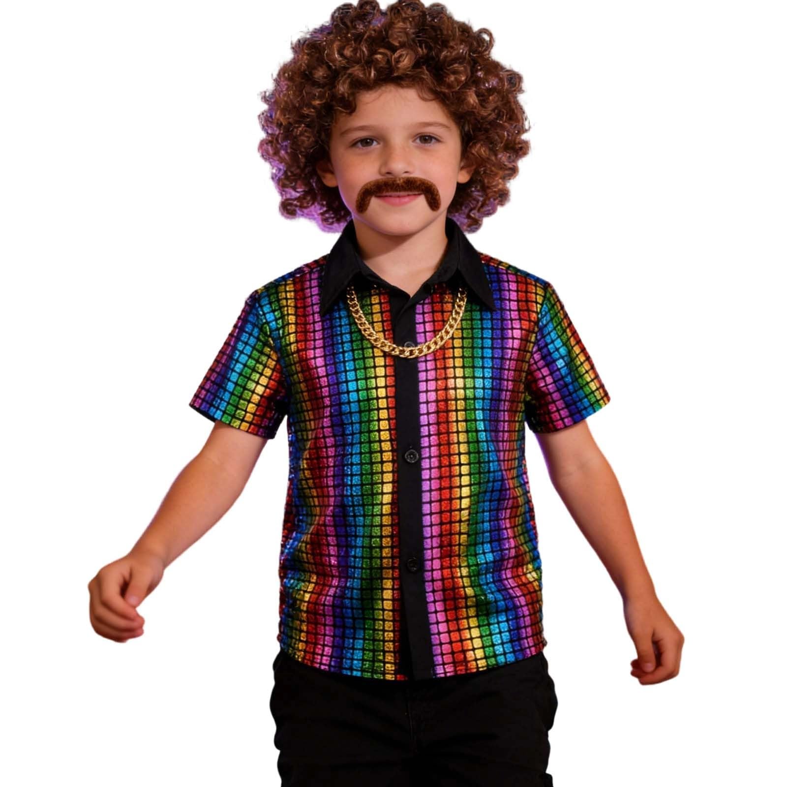 Générique Déguisement Disco : Chemise À Paillettes Métalliques pour Enfants Tenue De Fête Déguisée