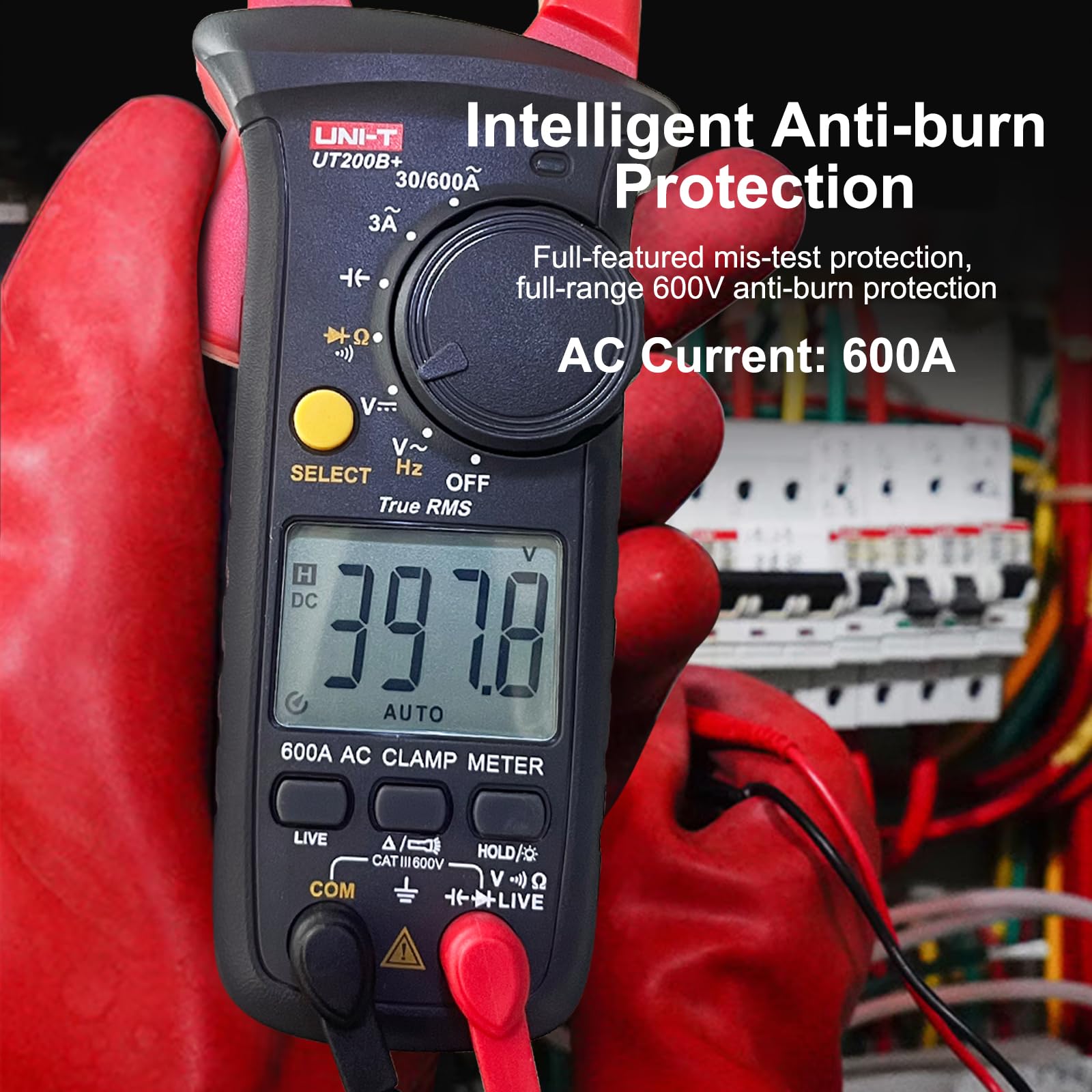 UNI-T UT200B+ Pinza Amperometrica AC, True RMS Auto-Ranging Digitale Multimetro con Rilevamento dei Fili in Tensione per Misurare Tensione AC/DC, Corrente AC, Resistenza, Diodo e Continuità