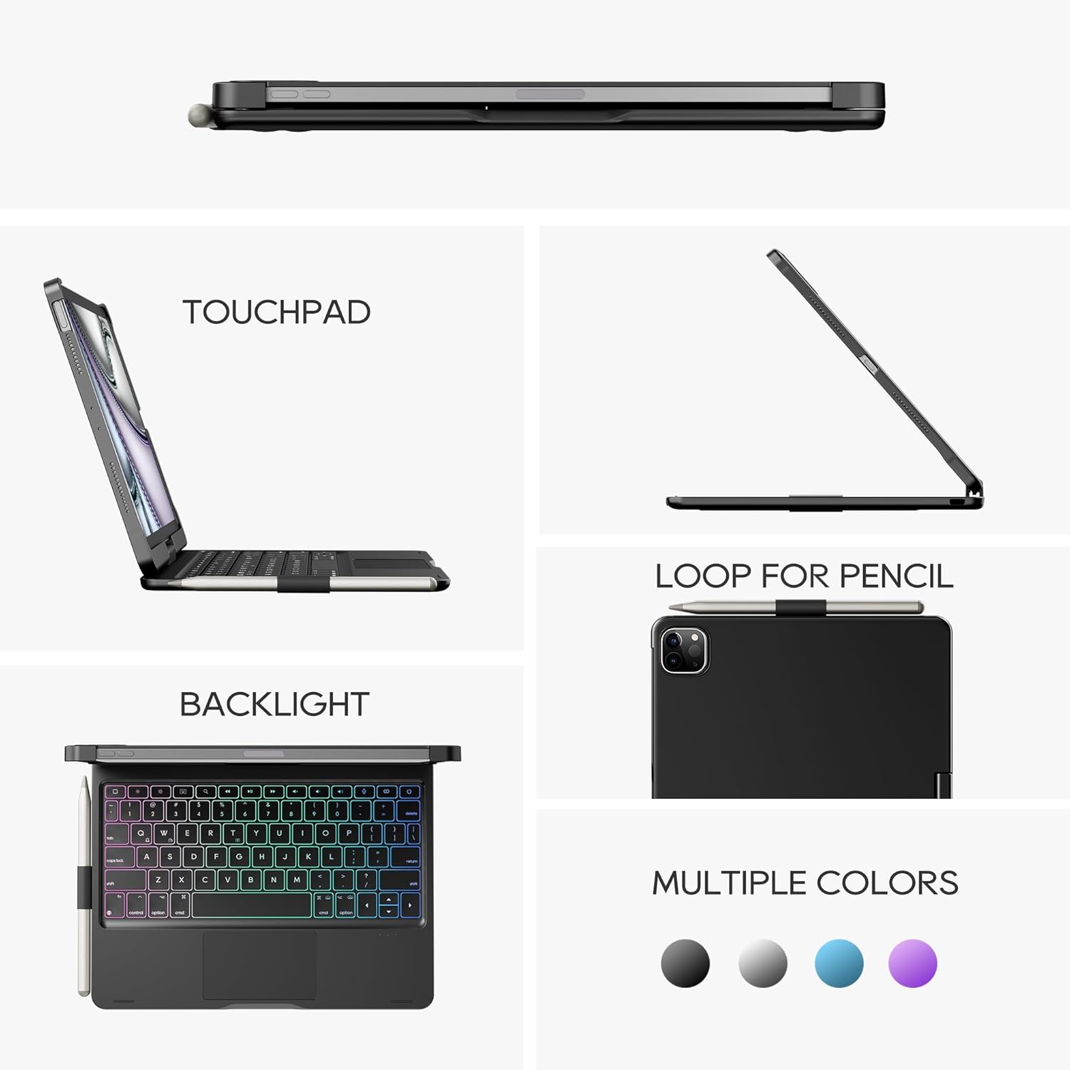 edaiser Swivel Keyboard Case for 2025 iPad (11th-10th)& iPad Air 11-inch (M2-M3)& iPad Air 5/4th Gen & iPad Pro 11 inch (4th-1st); Rotatable Cover with Pencil Holder Trackpad Backlit, Black - Image 4