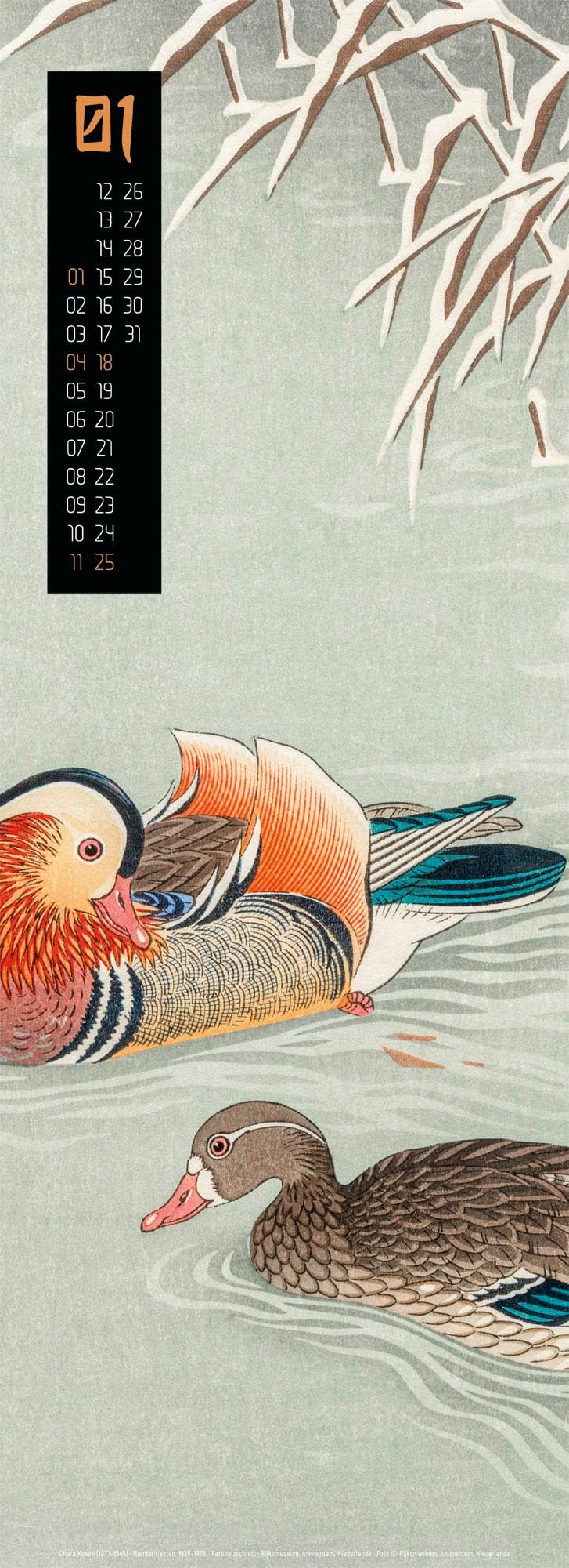 Art of Asia Kalender 2026 | Stilvoller Asien-Kalender im schlanken Hochformat (24x66 cm) | Japanische Farb-Holzschnitte | Ukiyo-e