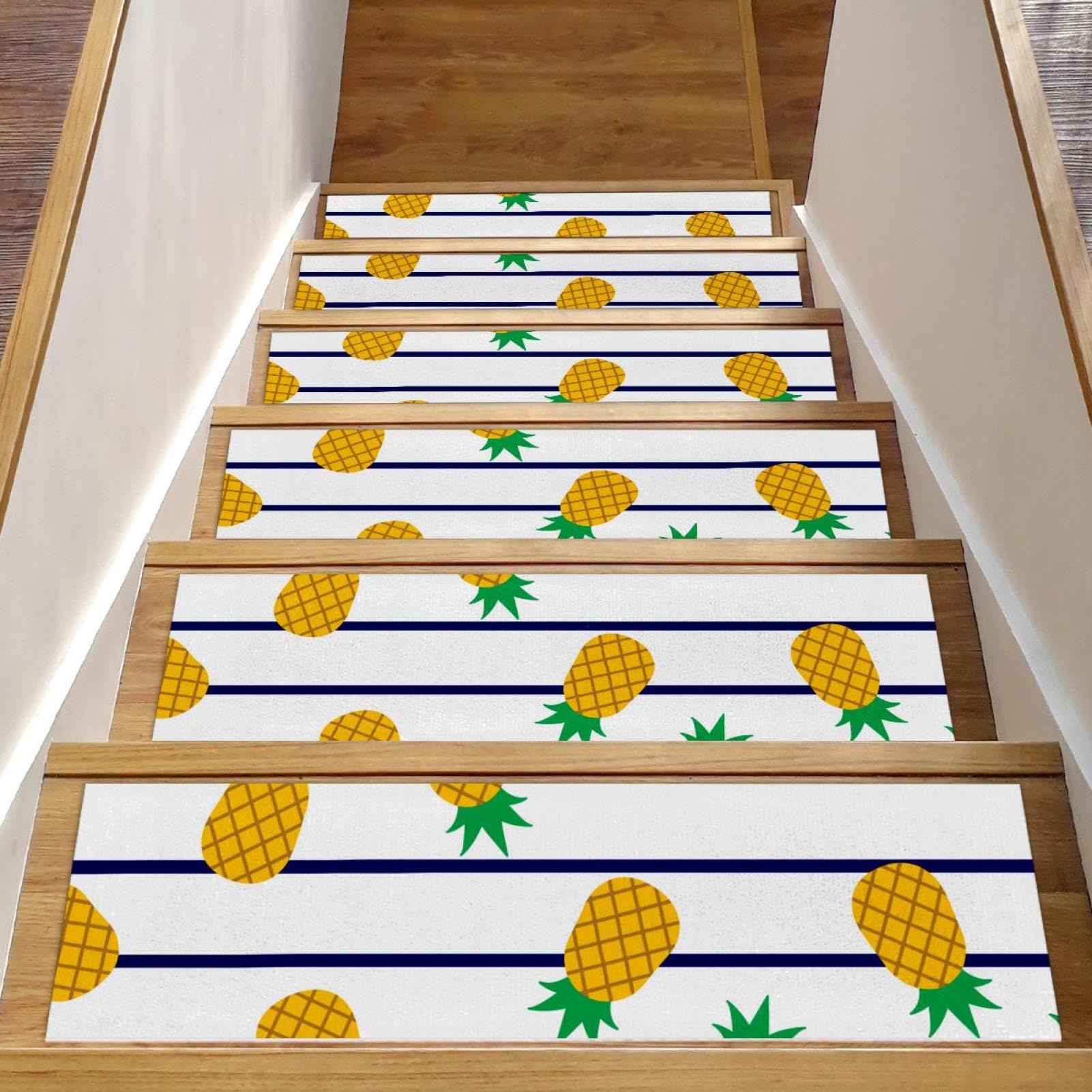 Peldaños de escalera antideslizantes de madera con diseño de piñas marinas 8x30 pulg 15 uds
