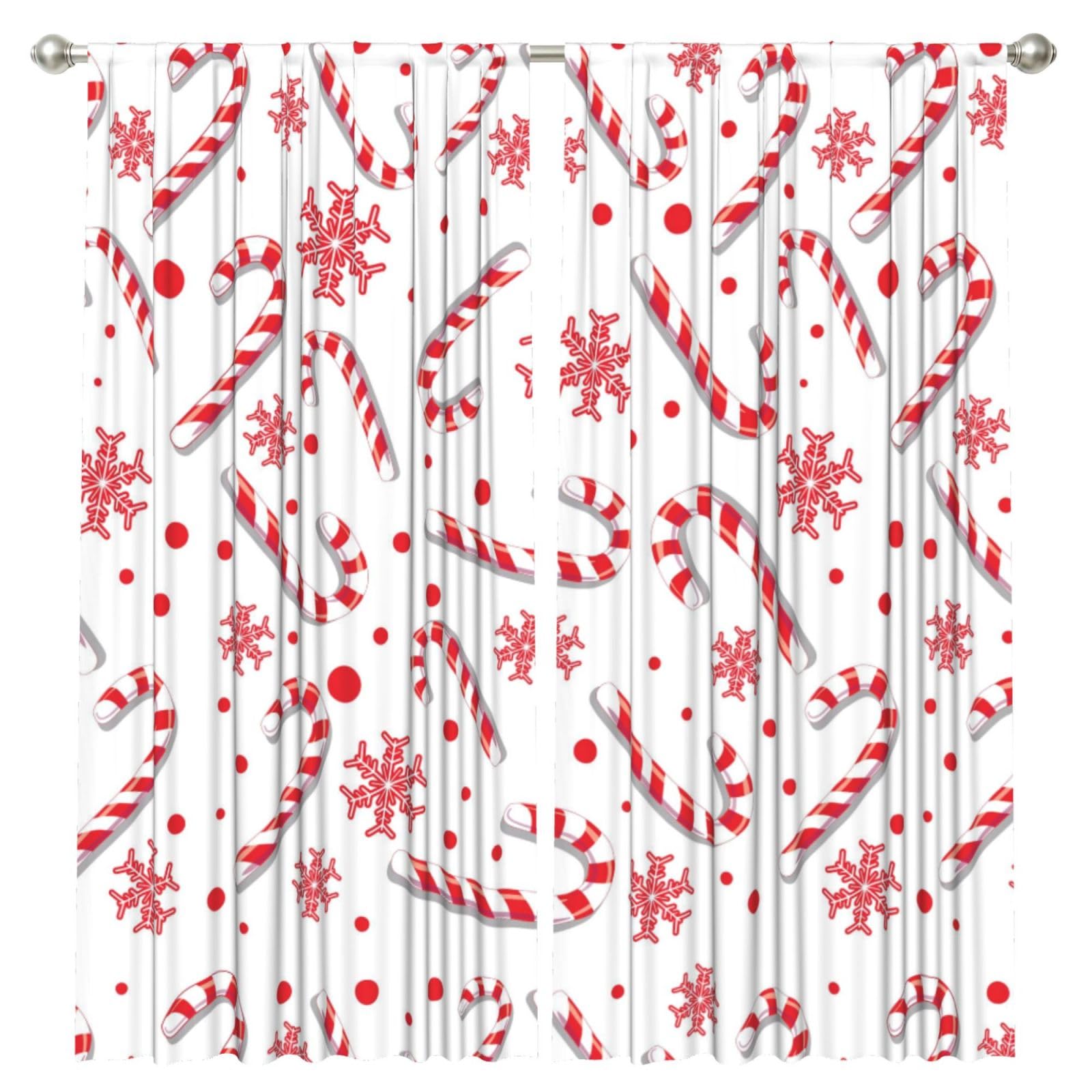 InOmak Christmas Red Candy Cane, 2 Panels Window Curtains 52 x 84 Inch Blackout Curtains for Living Room Bedroom