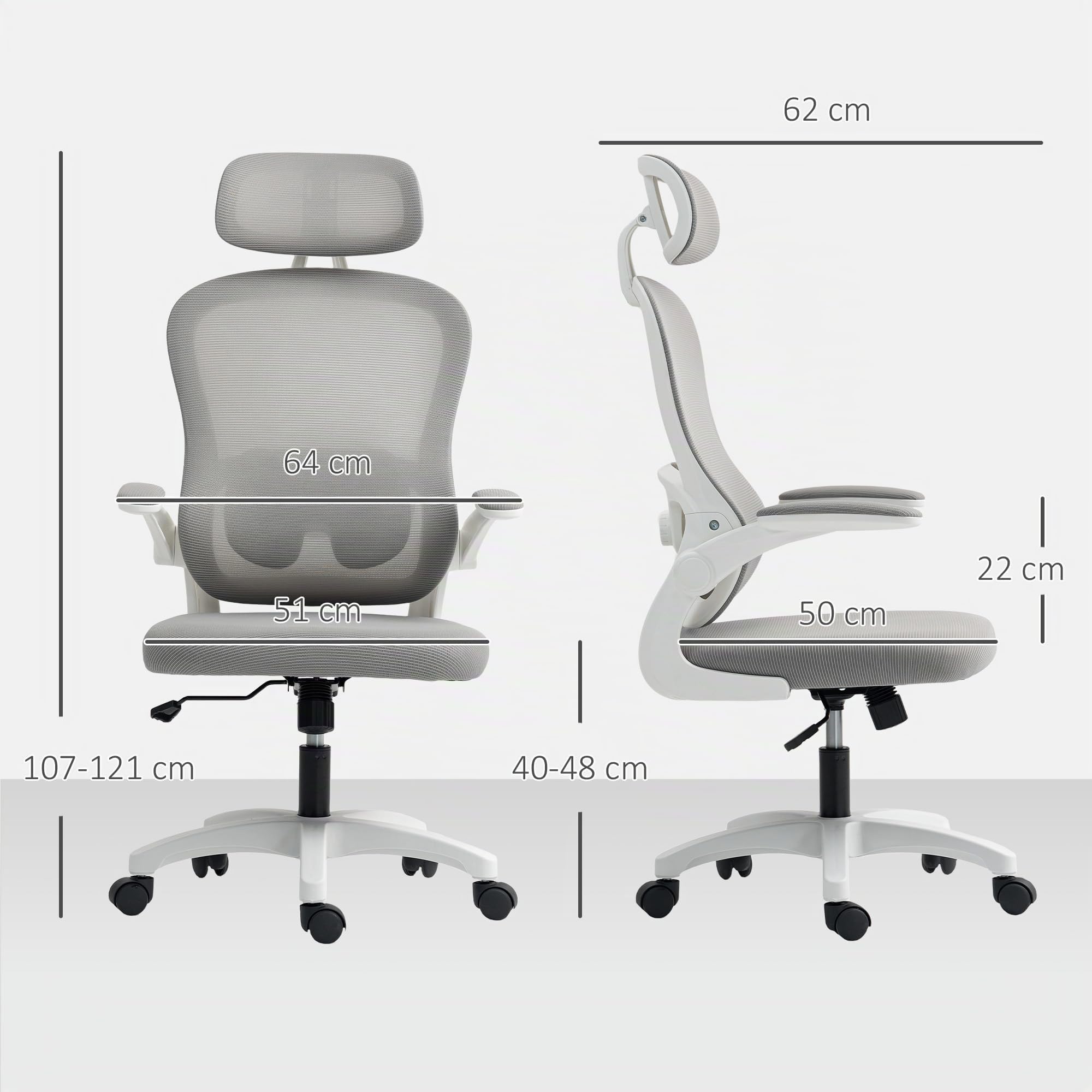 HOMCOM Chaise Bureau Ergonomique Fauteuil de Bureau Gris