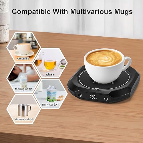 Miniatura 6 de Calentador de tazas de café, calentador eléctrico de tazas con 3 ajustes de temperatura, apagado automático y temporizador de 1 a 12 horas,