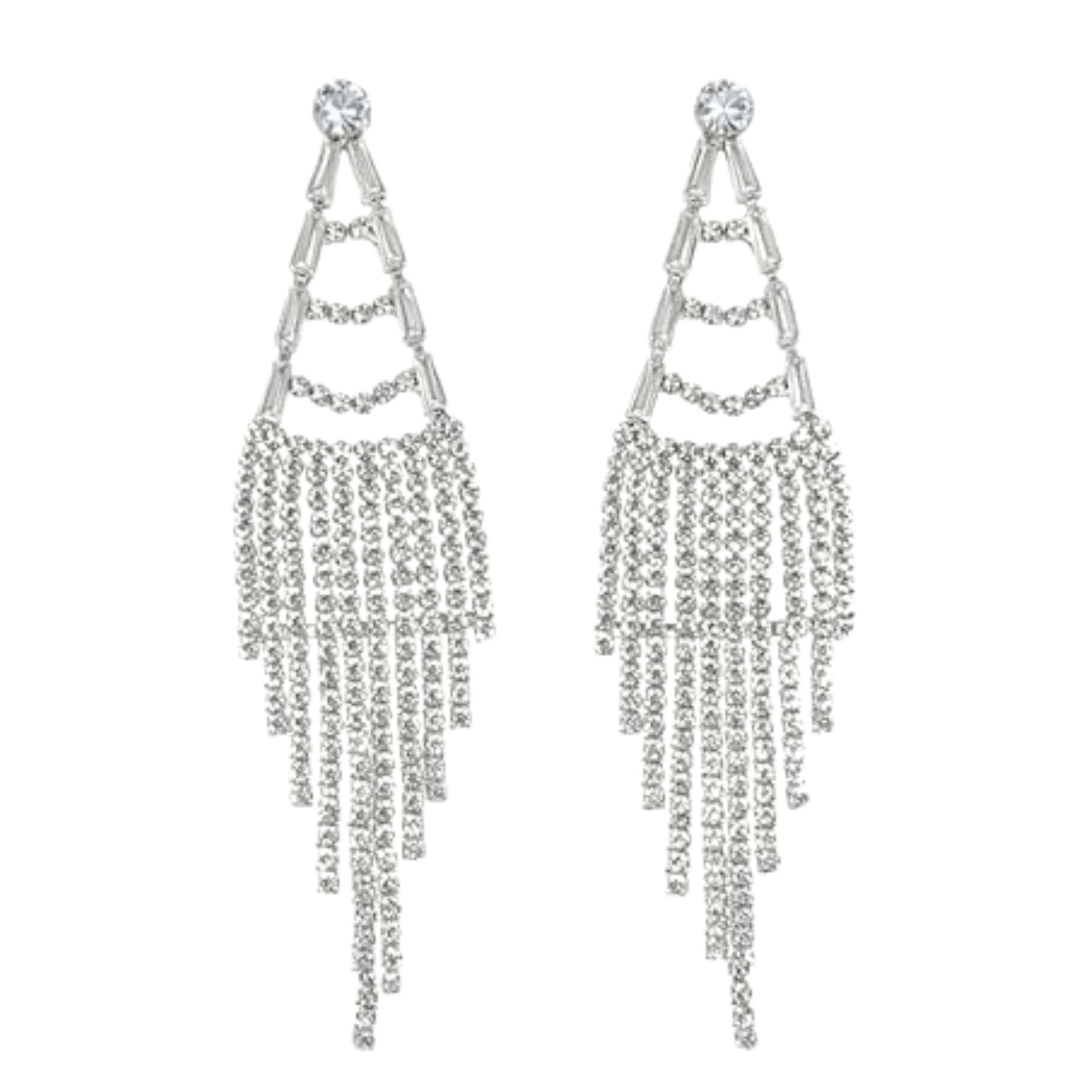 Long Rhinestone Tassel Chandelier Earrings for Women, Sparkling Crystal Dangler Statement Earrings for Party, Wedding-image-42