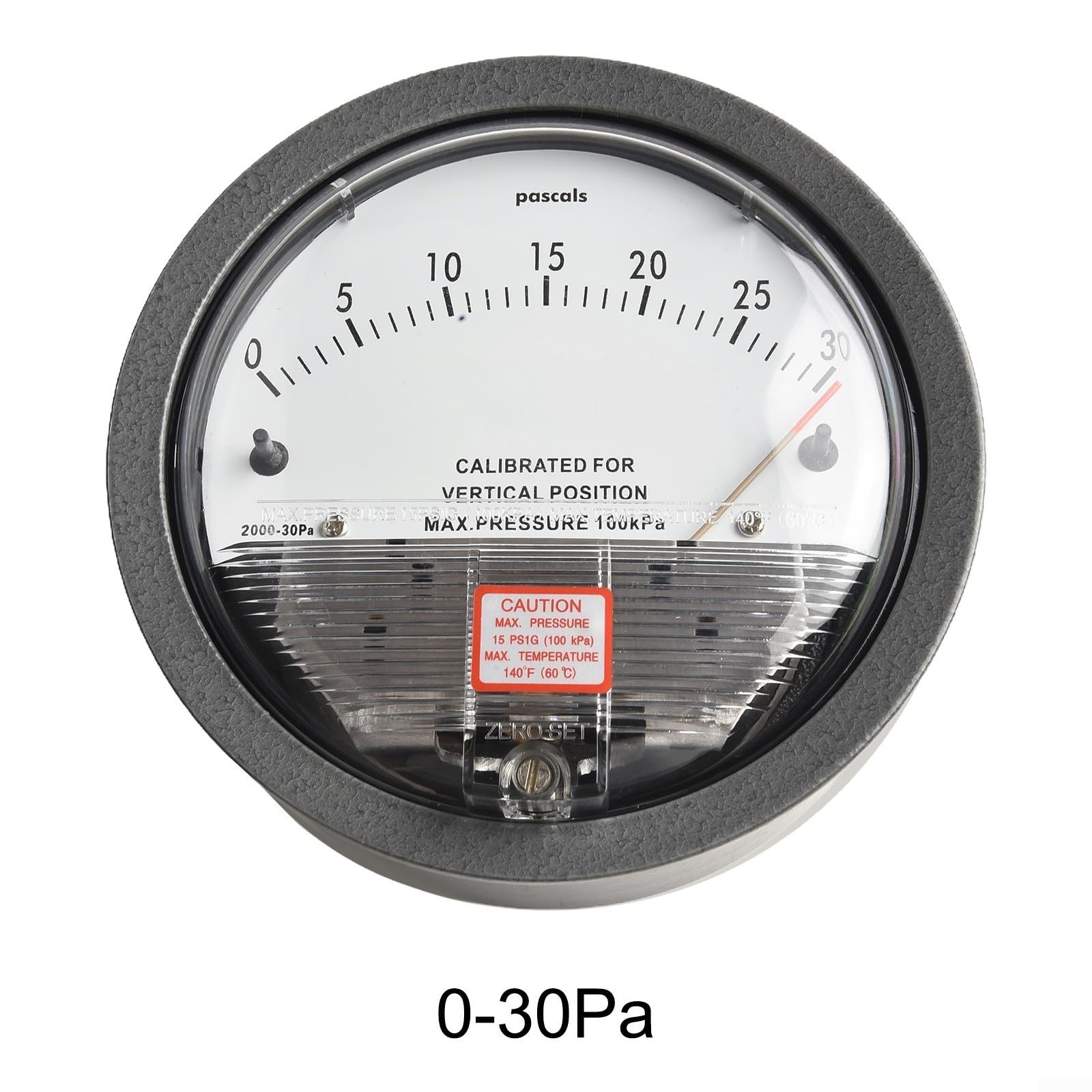 Analoges Differenzdruck-Manometer, 0–30 Pa bis 0–750 Pa Bereich, Aluminium, für Luftgasmessung in Reinräumen, HVAC, Pharmazeutischen und Aquakultur (0–30 Pa)