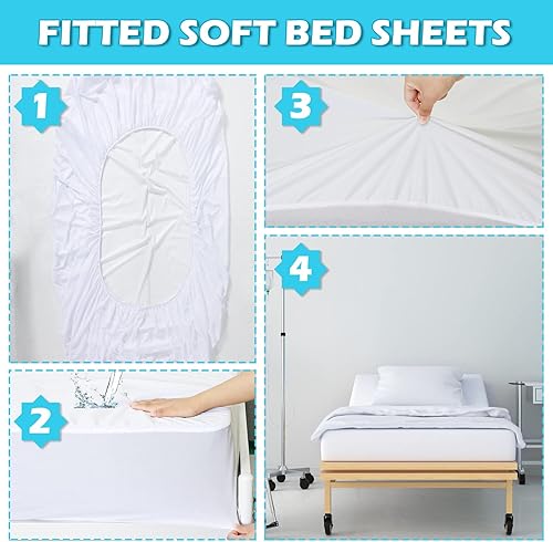 Miniatura 6 de Sábanas blancas de punto suave para hospital sábanas de 36 x 84 x 14 pulgadas sábana bajera totalmente ajustable con elástico en todo el contorno no