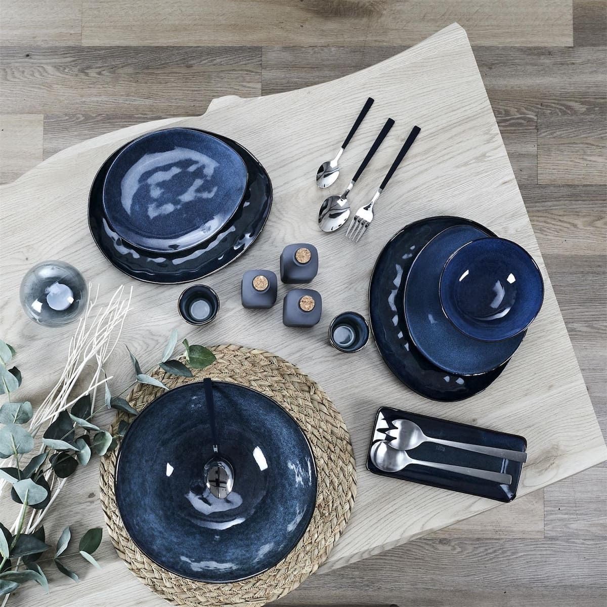 AltoBuy Set de 6 Assiettes Plates Galet en céramique au grés du Temps Bleu (27.5x23cm) - Galet
