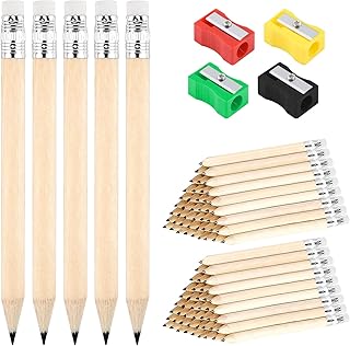 WXJ13 100 Pieces Mini Pencils HB Pencils Golf Pencils with Rubbers Pre-sharpened Pencils Half Pencils Small Pencils with Erasers for Writing Drawing, With 4 PCS Pencil Sharpner