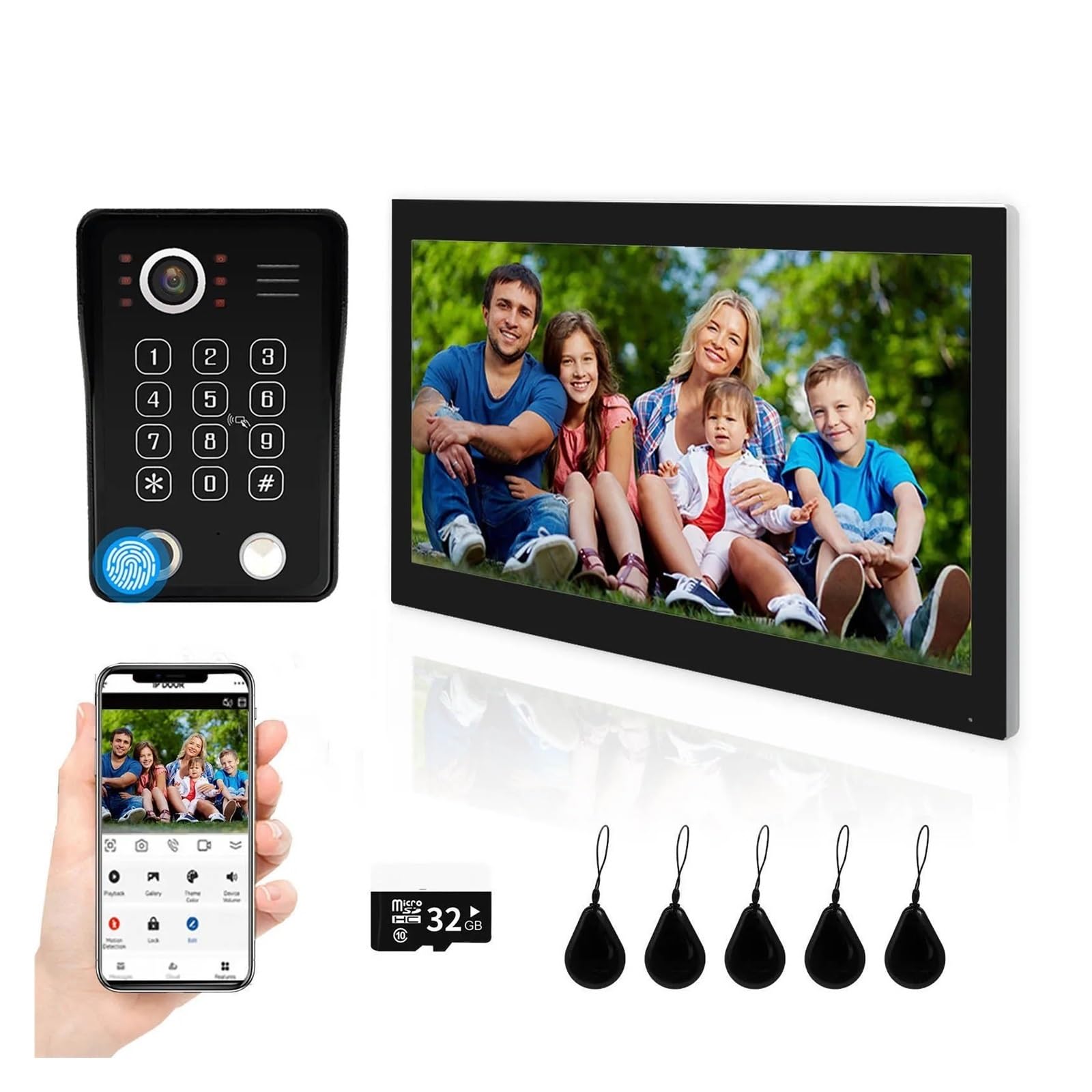 Hvsyvvsrl 218Bs 10Inch Video System Home Fingerprint 5In1 Unlock Entry Doorphone Smart 1080P Touch Wifi Monitor Cam Doorbell Two Way Audio(218Bs 10Inch)