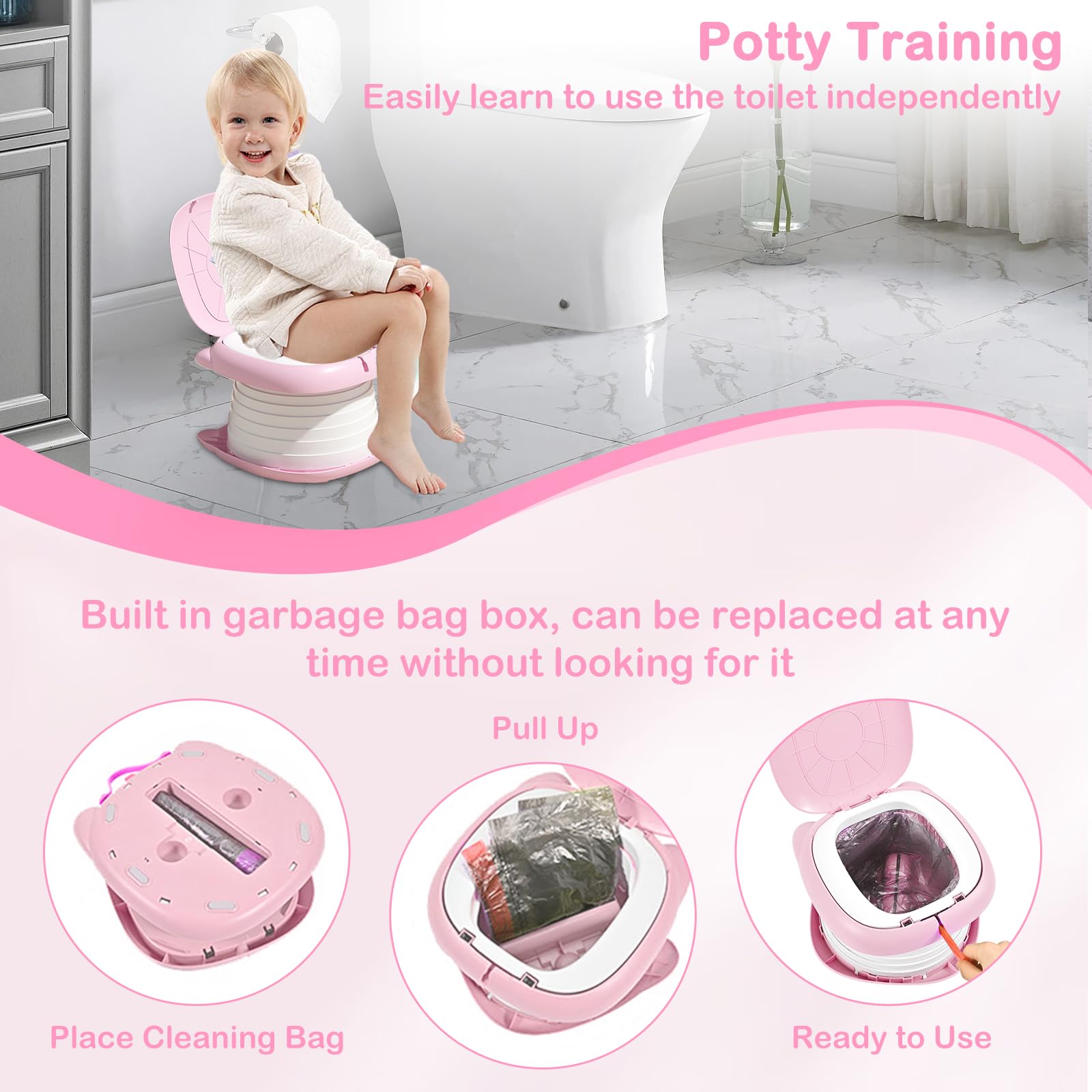 Orinal portátil para viajes de niños pequeños, silla de entrenamiento para orinal de viaje con bolsa de viaje, inodoro de entrenamiento para bebés para exteriores e interiores, fácil de