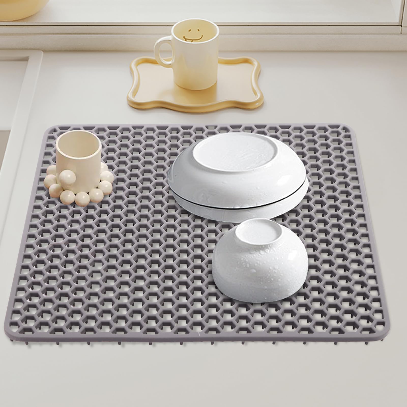 Tappetino per Lavello in Silicone per Alimentari, Antiscivolo, Resistente alle Alte Temperature, Grigio Scuro