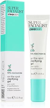 Super Facialist On The Spot Clarifying Gel - Spot Treatment for Acne with 10% Niacinamide, Tea Tree Oil & Prebiotics, Vegan Friendly 15ml