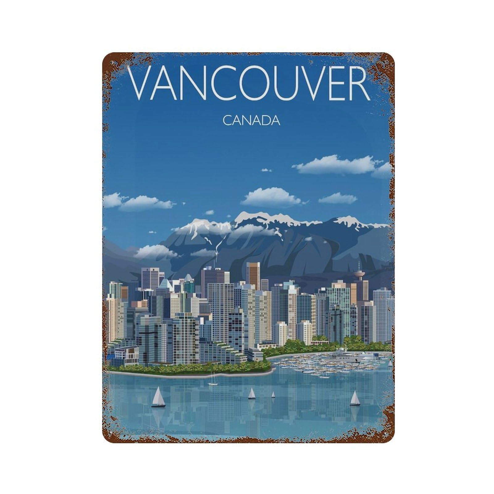 xiaoxiaoshen Travel of Vancouver City Canada Cityscape Wall Decor Art Metal Tin Poster Modern Home Decor Art Home Bar Shop Decorations Vintage Sign 40x30cm