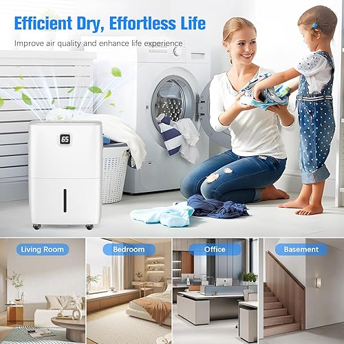 Miniatura 8 de DEVERSE Deshumidificador Energy Star de 80 pintas para el hogar, dormitorio, sótano, cobertura de 5000 pies cuadrados, con manguera de drenaje,