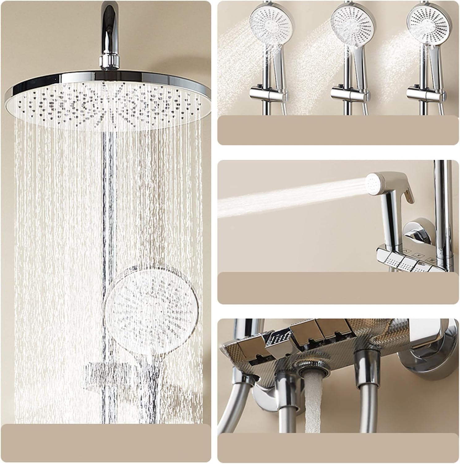 Shower System, Wall Mounted Bathroom Shower Faucet Set 4 Functions Shower Fixtures Chrome Shower Kit with Valve and 3 Modes Handheld Shower Head, Bathtub Faucet, Rain Shower Head