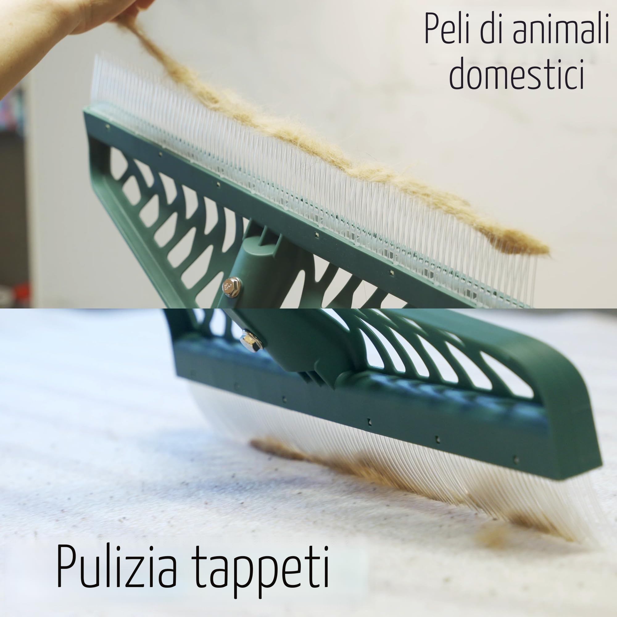 YEELOR Rastrello per tappeto erboso artificiale, manico acciaio regolabile 81-150 cm, spazzola anti-pelli animali
