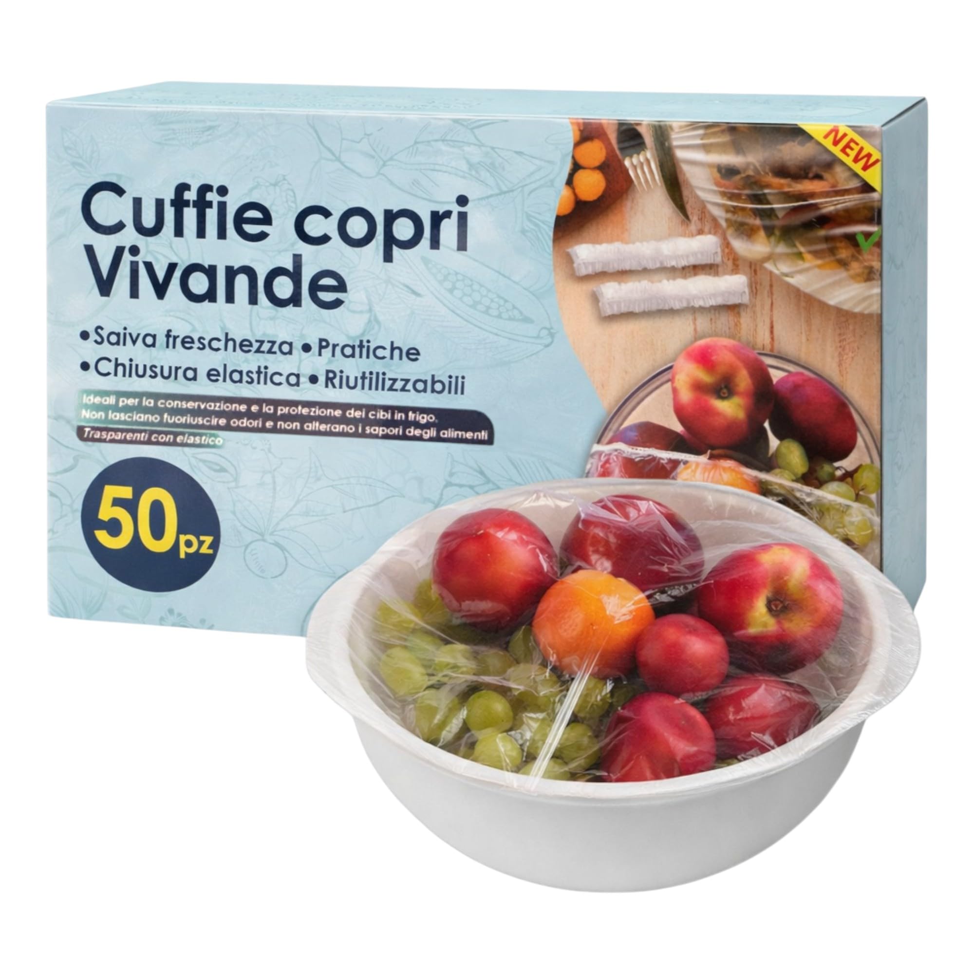 Copri Alimenti Riutilizzabili con Elastico Trasparenti Estensibili 10-25 cm per Ciotole Piatti Contenitori Conservazione Fresca