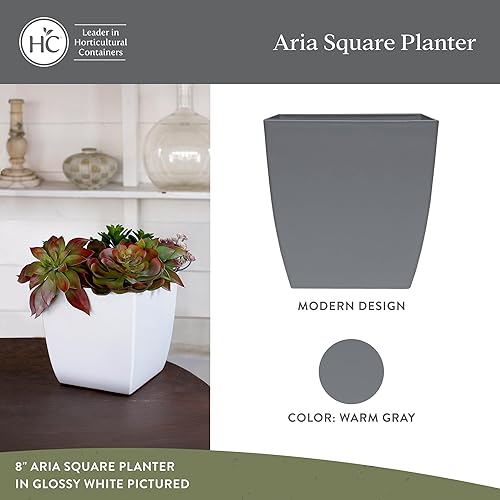 Miniatura 9 de The HC Companies Maceta cuadrada Aria de 12 pulgadas, maceta de plástico para plantas de interior y exterior, flores, hierbas, blanco mate