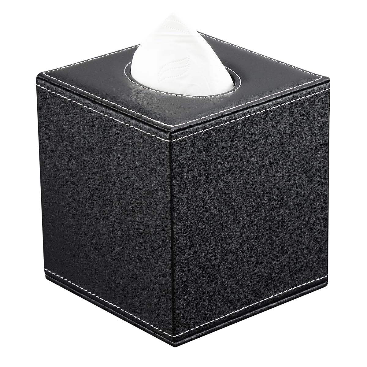 KINGFOM Soporte cuadrado de cuero para caja de pañuelos (negro)