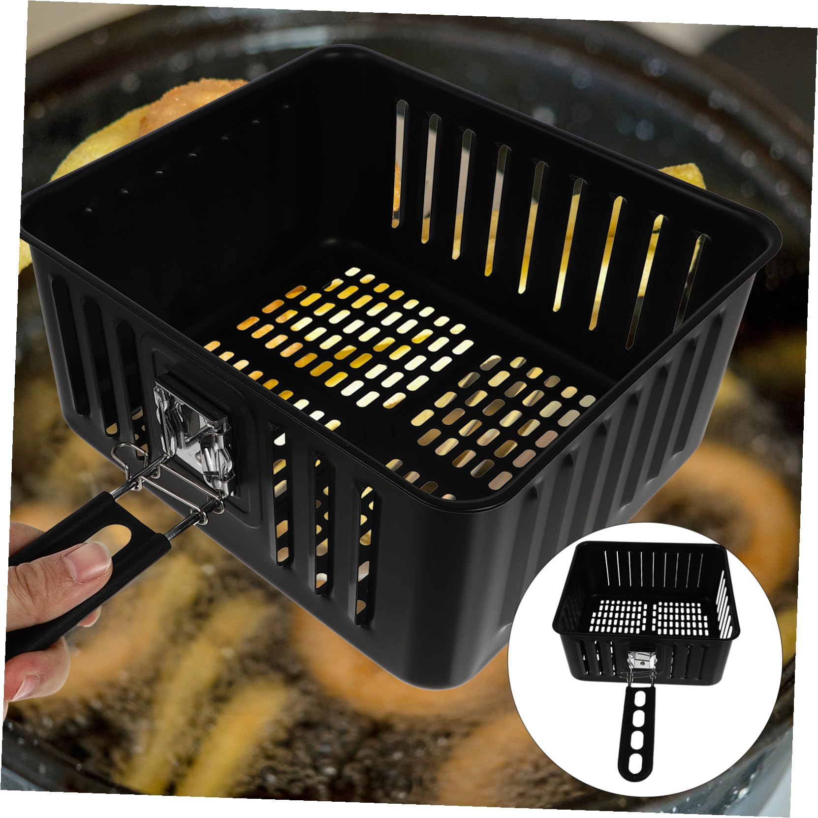 Cestino ergonomico per friggitrice ad aria, vassoio antiaderente per snack croccanti, patatine fritte e pollo fritto, perfetto per friggere e accessori da cucina