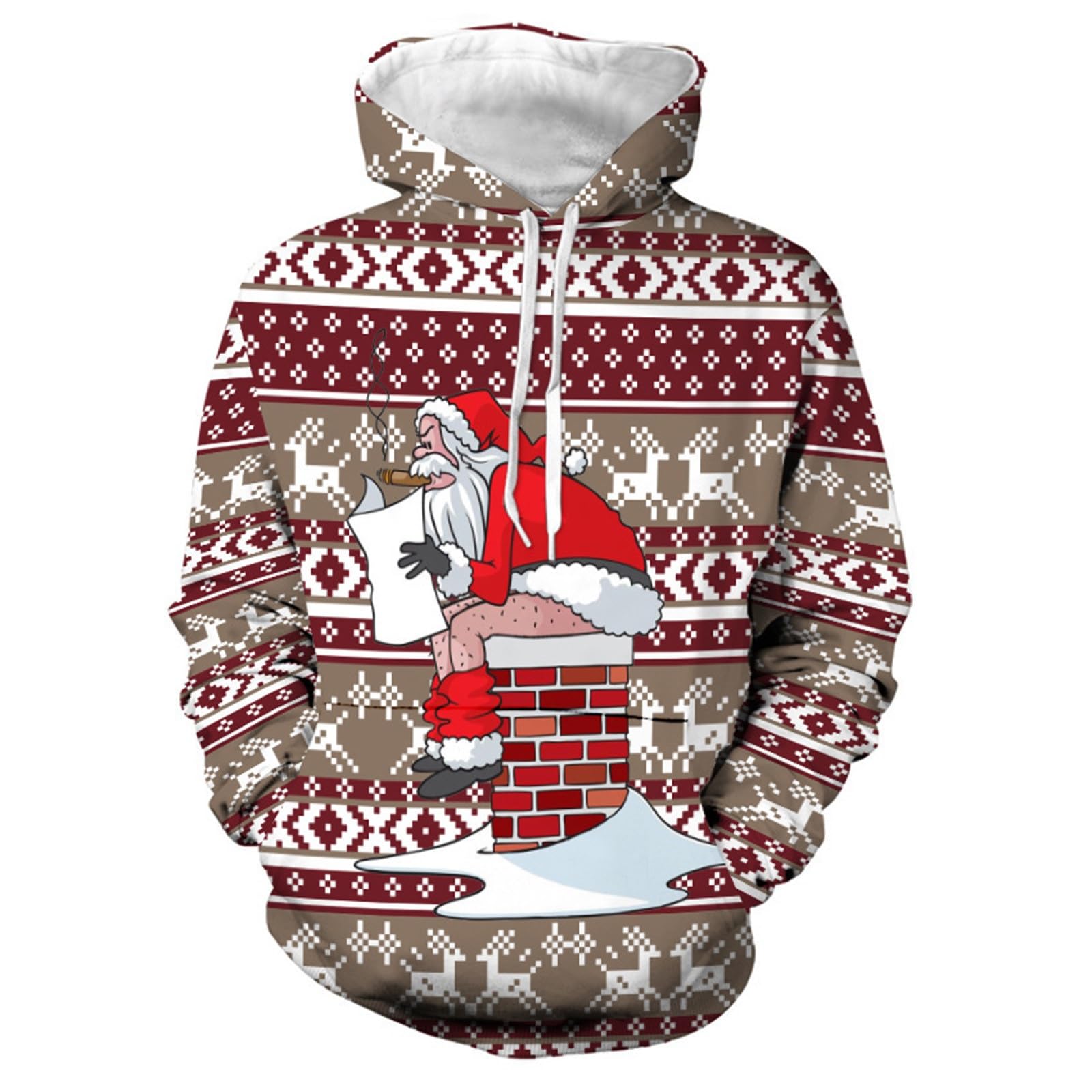 Kersttrui voor heren, grappige lelijke kersttrui, 3D, lelijke kersttrui, rendier met ronde hals, sweatshirt voor mannen, Kerstmis, familie, grappige sweatshirts, B9, L