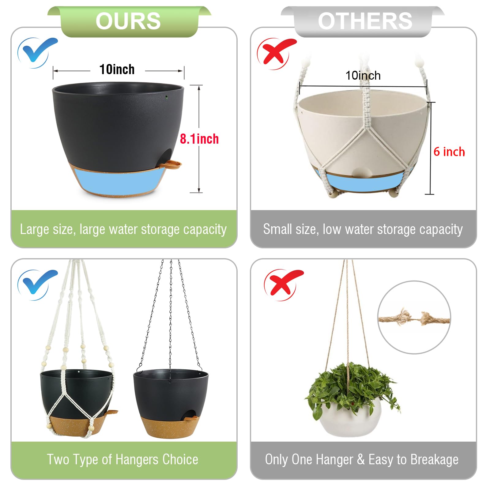 Snapklik.com : Meowell 10 Inch Self Watering Hanging Planters, 2 Pack ...