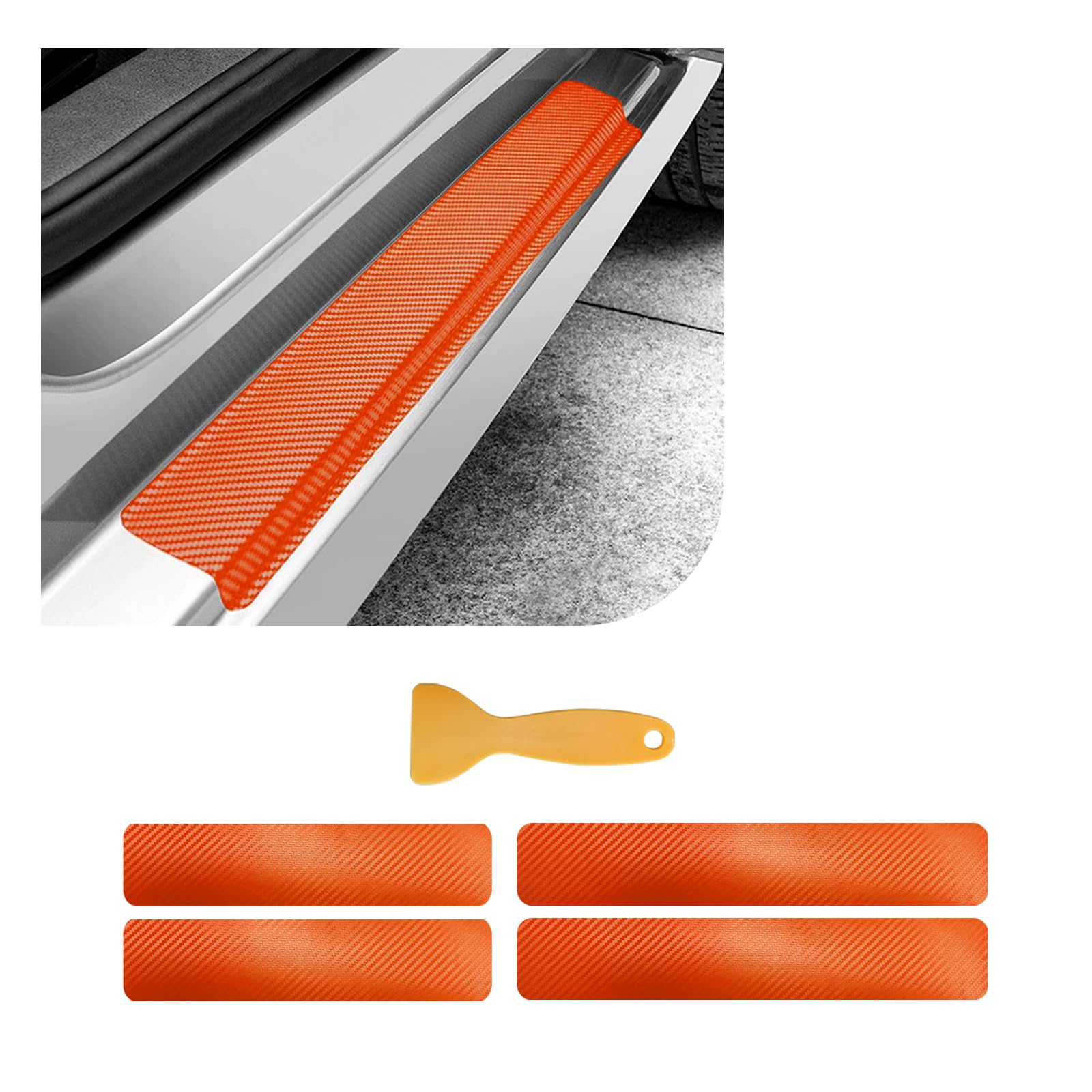 4 PCS Car Door Sill Protector, 3D Carbon Fiber Auto Door Entry Edge Guard Protection Trim, Anti-Scratch Threshold Cover Strips, Sill Protection Sticker for Car SUV Truck (Orange)