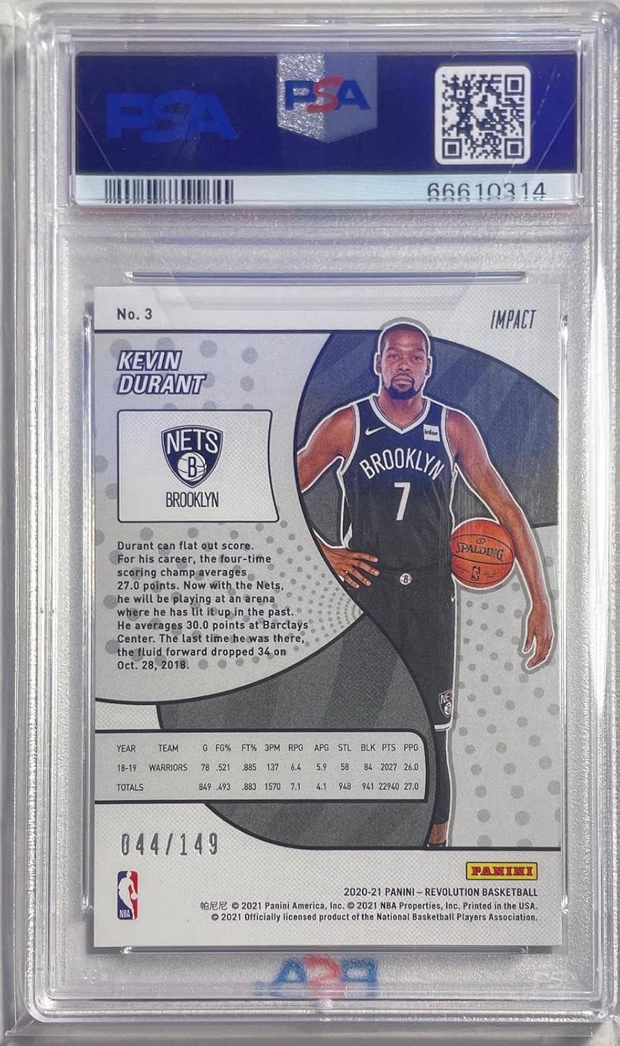 Kevin Durant 2020-21 Panini Revolution Impact #d 044/149 Psa 9 Mint Pop 3 - Basketball Cards