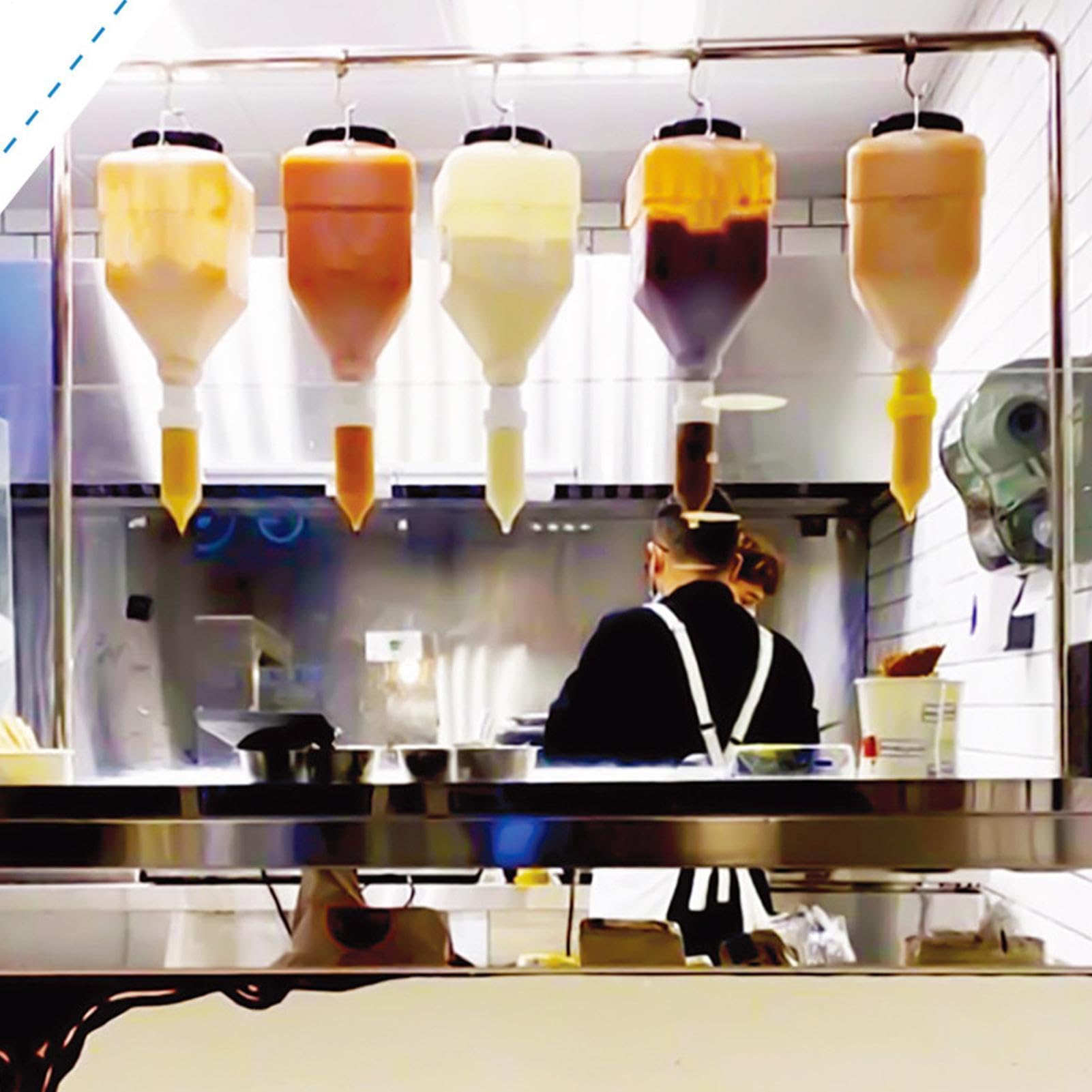 Botella flexible dispensadora – PVC a prueba de fugas de gran capacidad | Envase de salsa recargable, bomba de comercial, jarra de condimento de cocina profesional para aparador de barbacoa E