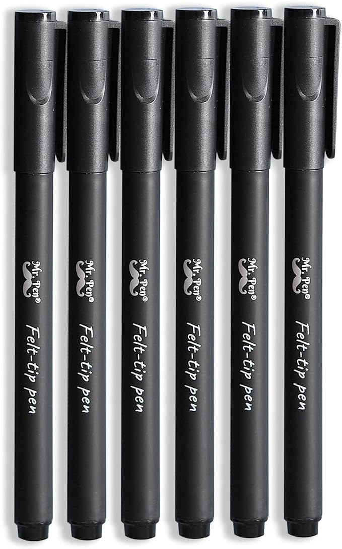 Mr. Pen Pens, Felt Tip Pens, Black Pens, Pack of 6, Fast