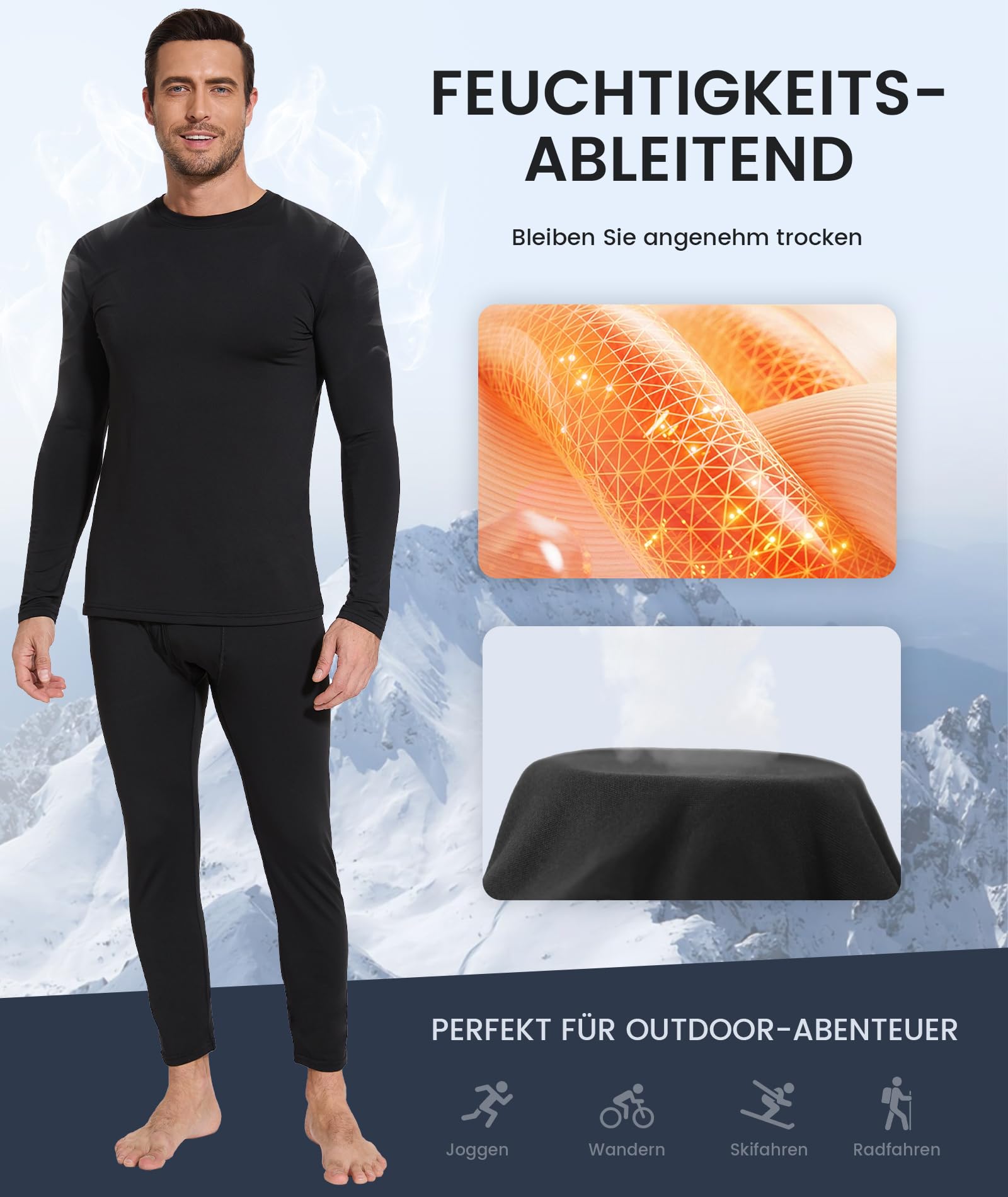 SIHAOHAN - Ropa interior térmica para hombre, forro polar interior, cuello redondo, manga larga, térmica, cálida, transpirable, térmica, ropa interior, ropa interior térmica para hombres