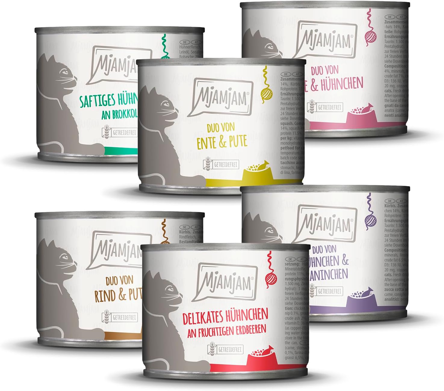 MjAMjAM - Wysokiej jakości mokra karma dla kotów - Mieszana paczka 6 dla Twojego kota, opakowanie 6 szt. (6 x 200 g), bez zbóż z dodatkiem mięsa