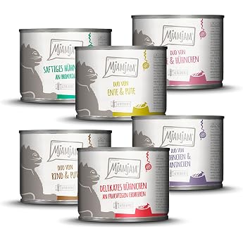 mjamjam - premium wet food for cats - mix package 6 for your cat 6er pack 6 x 200 g grain-free with extra meat