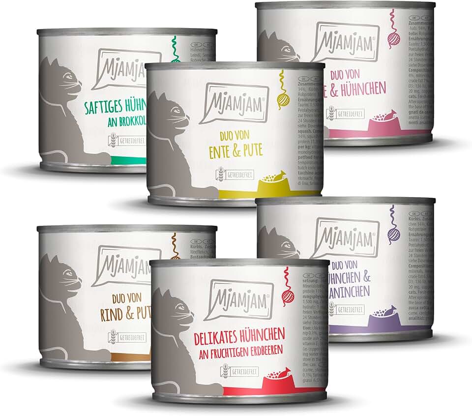 MjAMjAM Comida Húmeda Premium Gatos, Paquete Mixto 6 x 200 g, sin Cereales con Extra de Carne