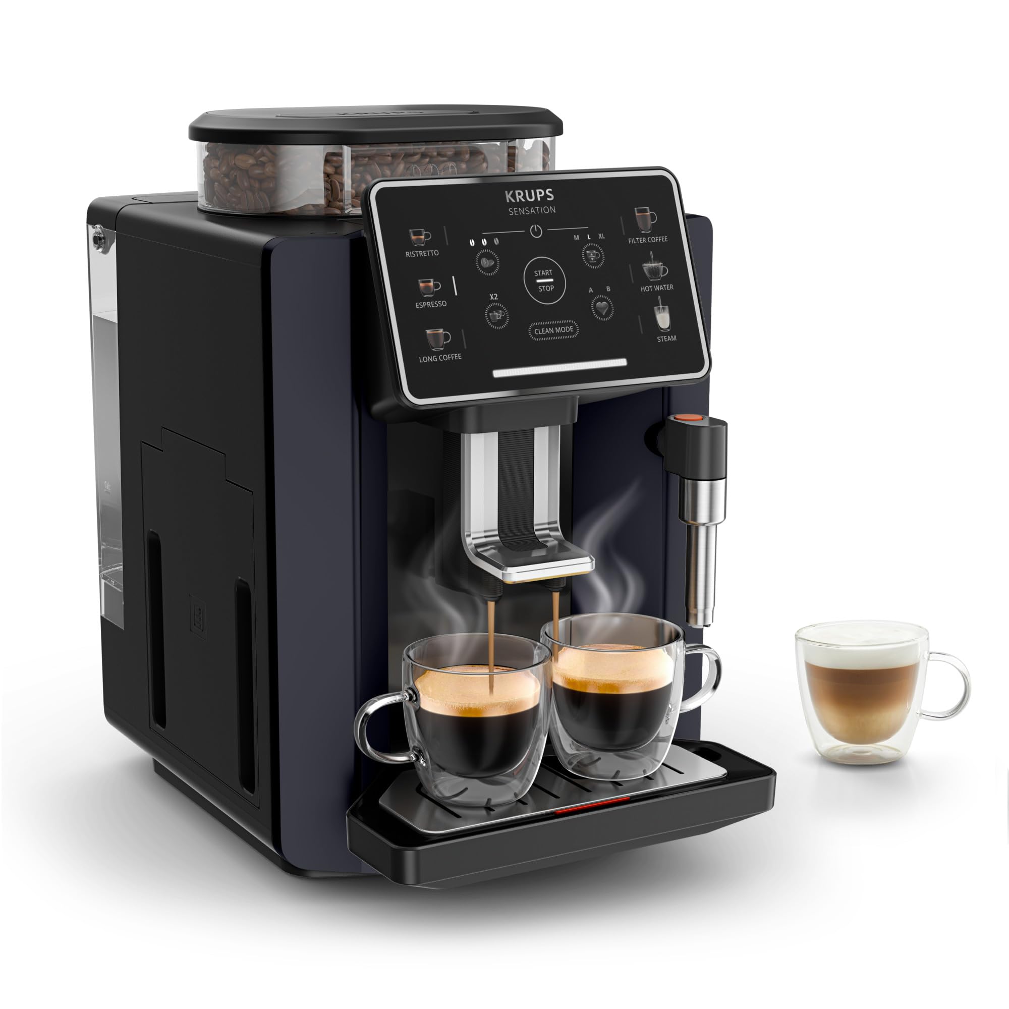 KRUPS Sensation, Macchina Caffè Chicchi, Nero, EA910B | con Touch Screen Intuitivo, Montalatte Integrato, Ricette Personalizzabili, Pulizia Automatica, 1450 W